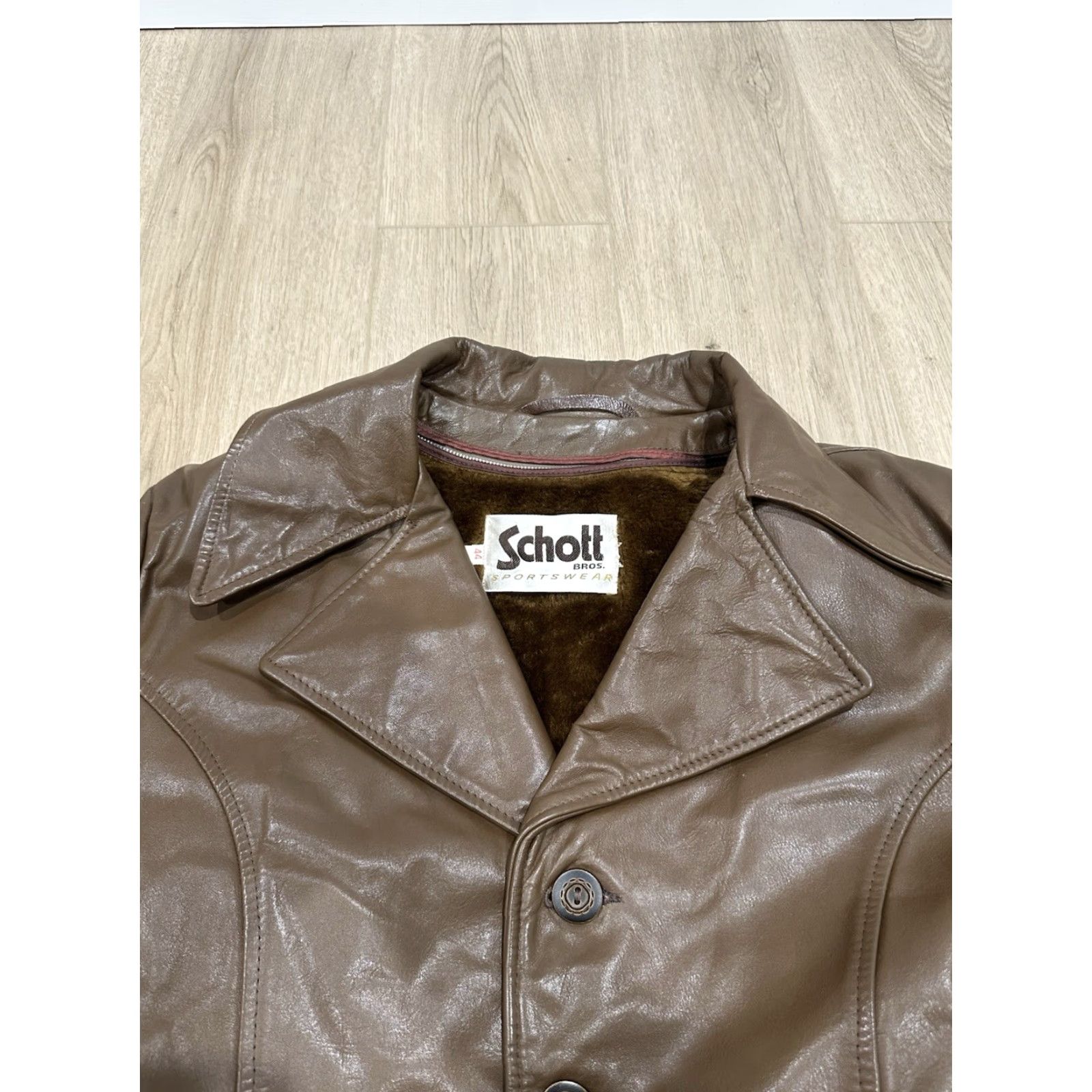 Schott VINTAGE SCHOTT Leather Removable Fur Lined Button Blazer Disco Jacket Coat Mens 44 Size 44R - 5 Thumbnail