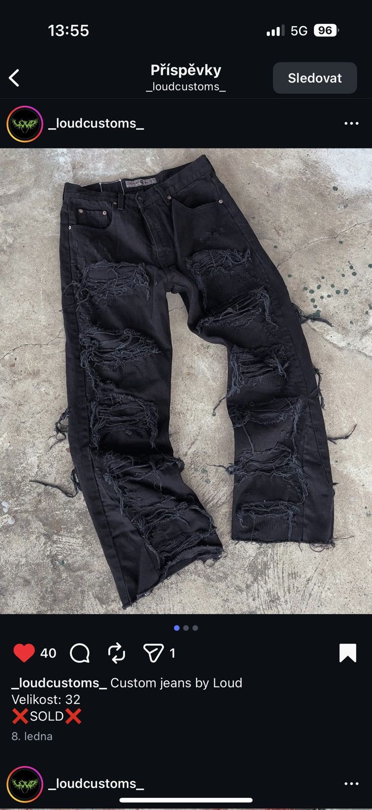Other Loud custom black distressed jeans Size US 32 / EU 48 - 1 Thumbnail
