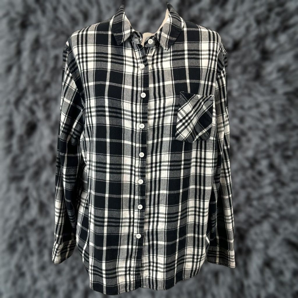 Vintage Plus 2X Plaid Black White Casual Women’s Ava & Viv Button Up Shirt Sz 2X Size XXL / US 16-18 / IT 52-54 - 1 Thumbnail