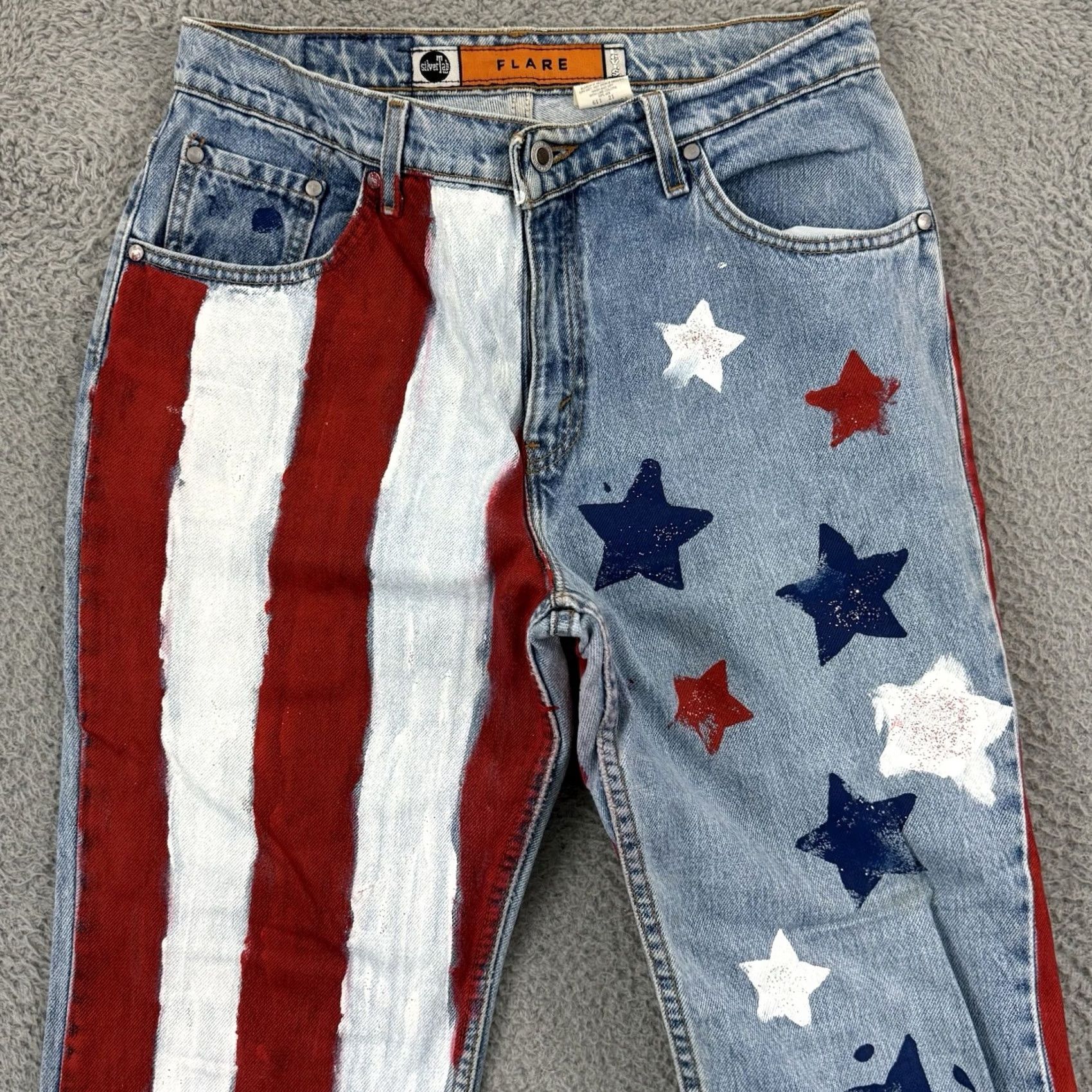 Levi's VINTAGE Levi's Silvertab Jeans Womens Jeans 90s Blue USA Flag Flare Leg 13 Juniors Denim Zip Waist 32 Inseam 32 Pockets Logo Size 34" / US 12 / IT 48 - 3 Thumbnail