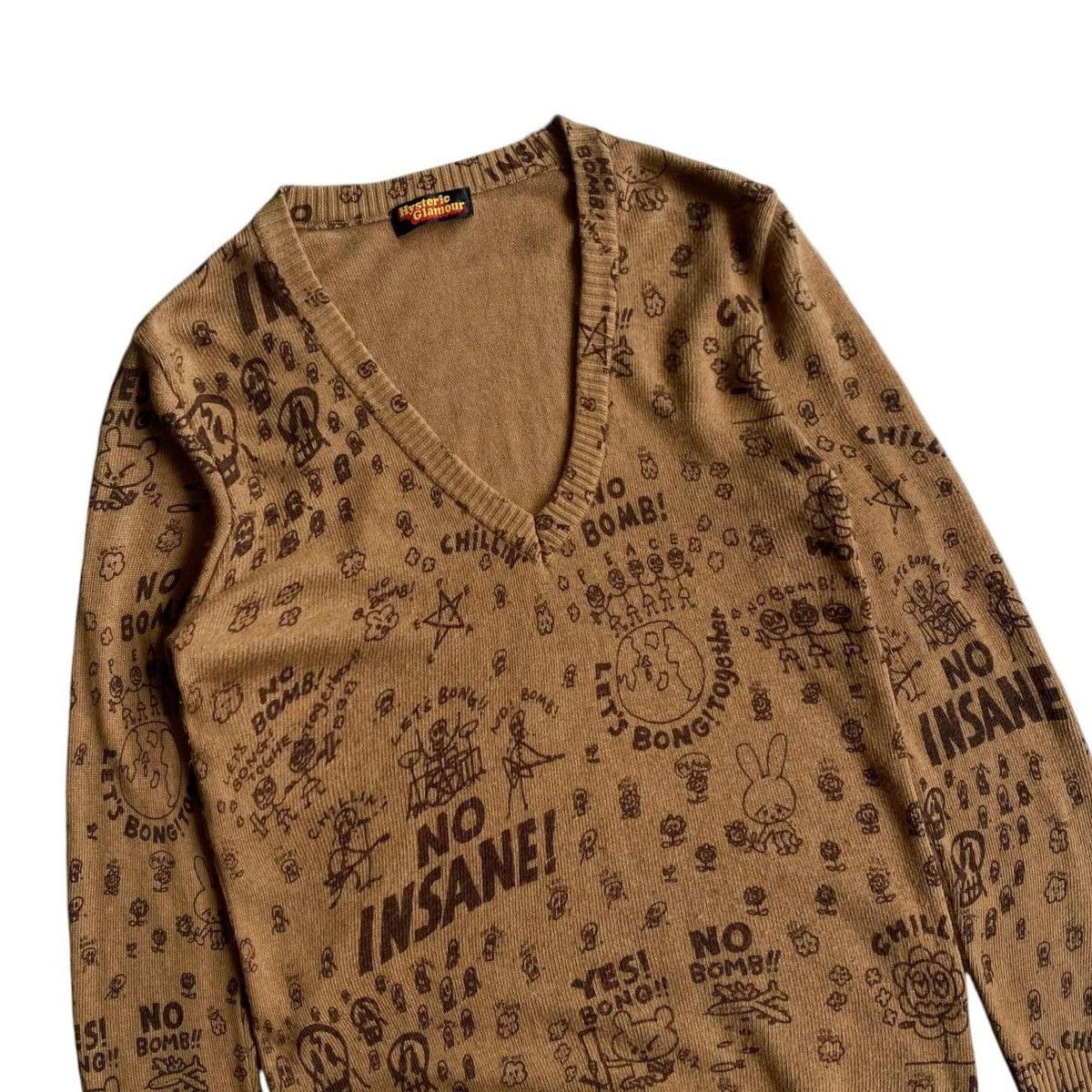 Japanese Brand Hysteric Glamour v neck full printed knit sweater Size L / US 10 / IT 46 - 3 Thumbnail