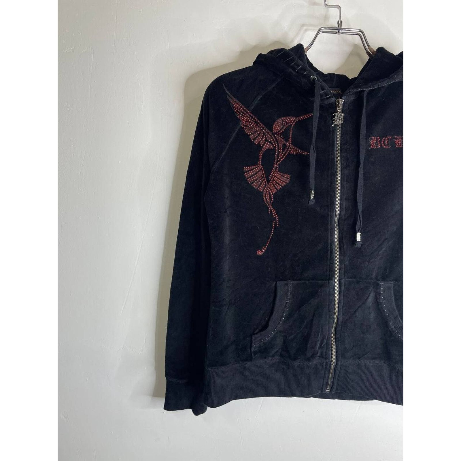 Bcbgmaxazria × Vintage Vintage BCBG Black Velour Zip Hoodie S Bird Y2K Juicy Style Size S / US 4 / IT 40 - 2 Thumbnail