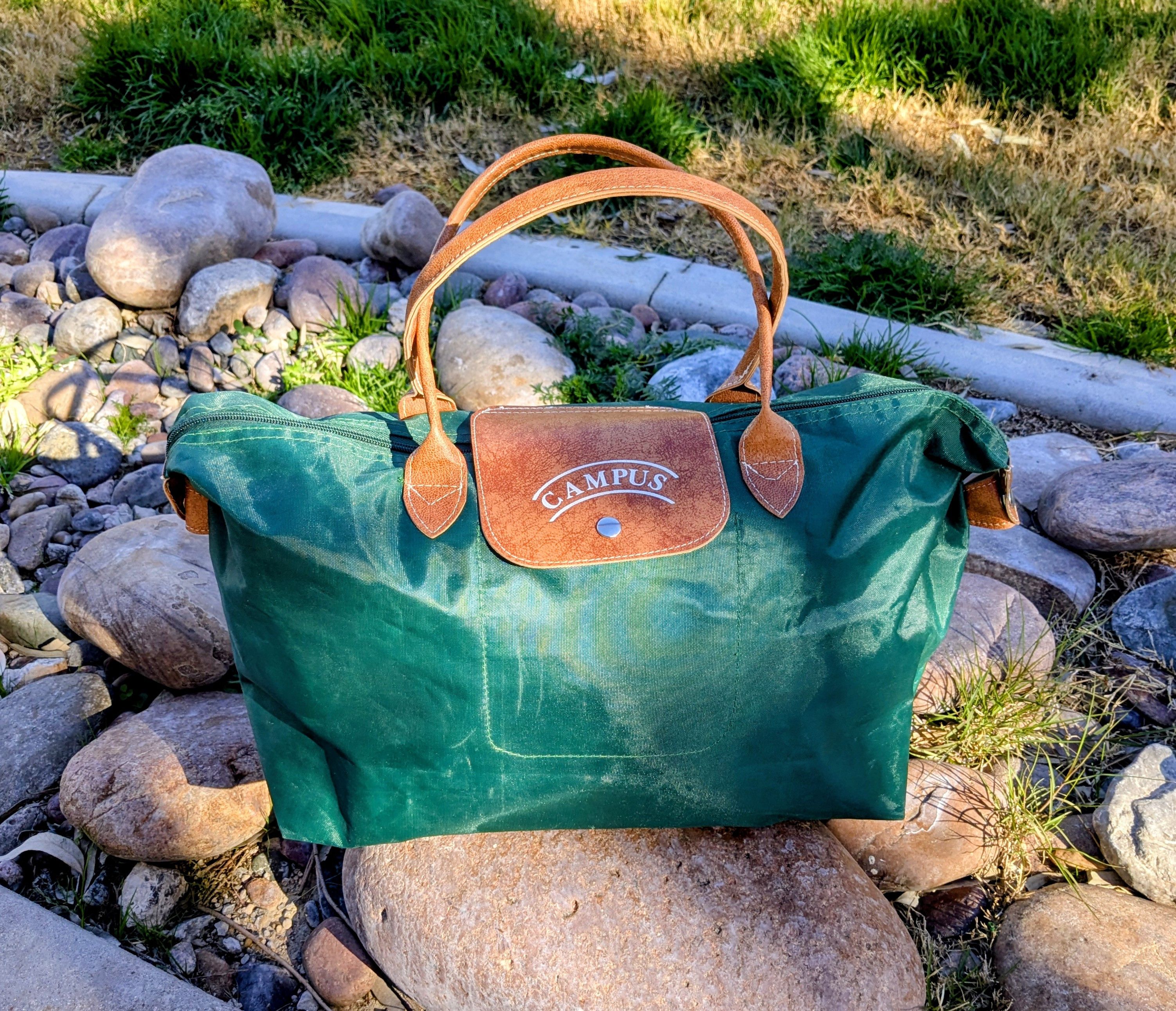 Other Vintage Campus Nylon w/Leather Accents Zip-Up Carry/Tote Bag Size ONE SIZE - 1 Thumbnail