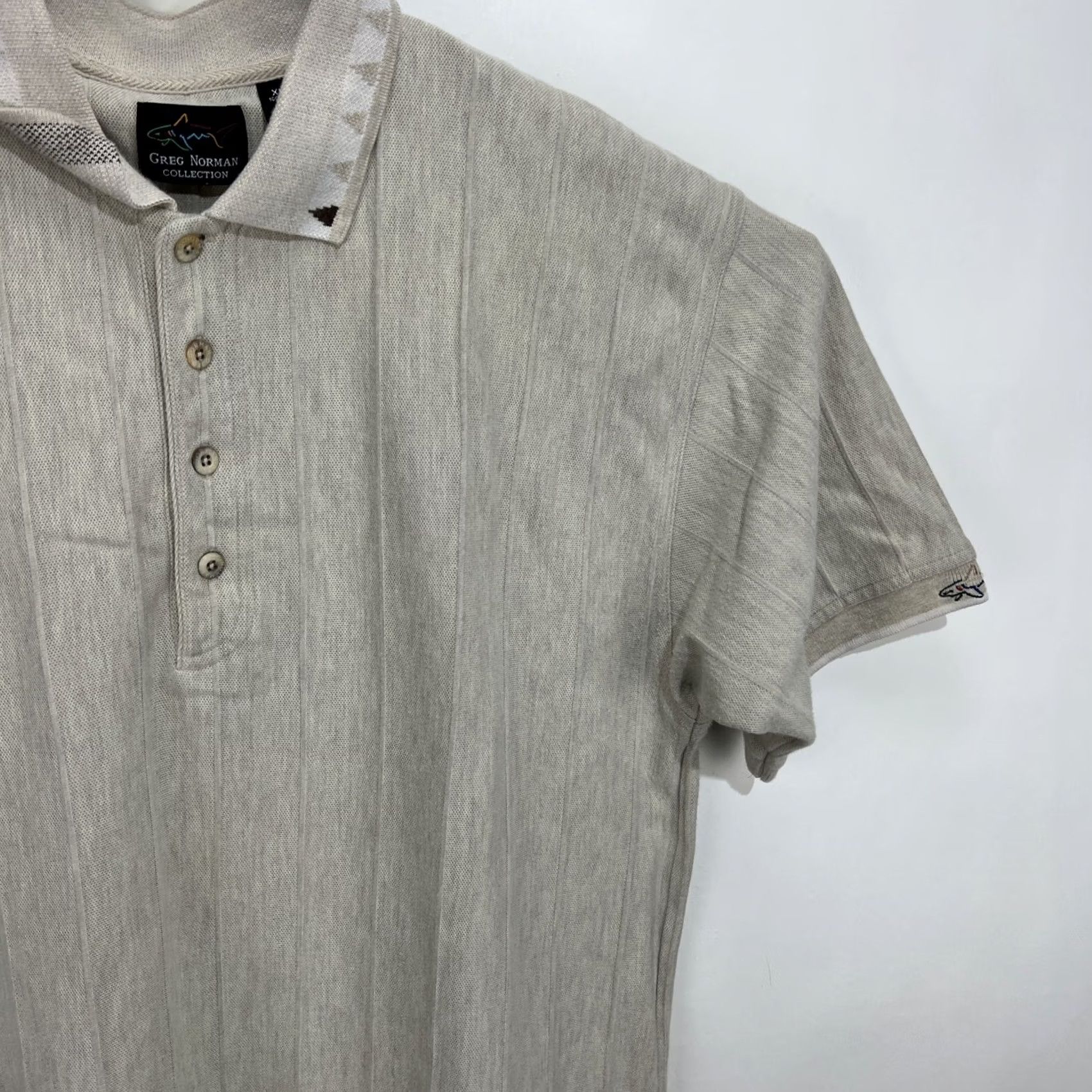 Vintage VINTAGE Greg Norman Polo Shirt S/S Men's XL Tan Shark Logo Ribbed Collar 90s Shark Notes Mens XL Polo Size US XL / EU 56 / 4 - 6 Thumbnail