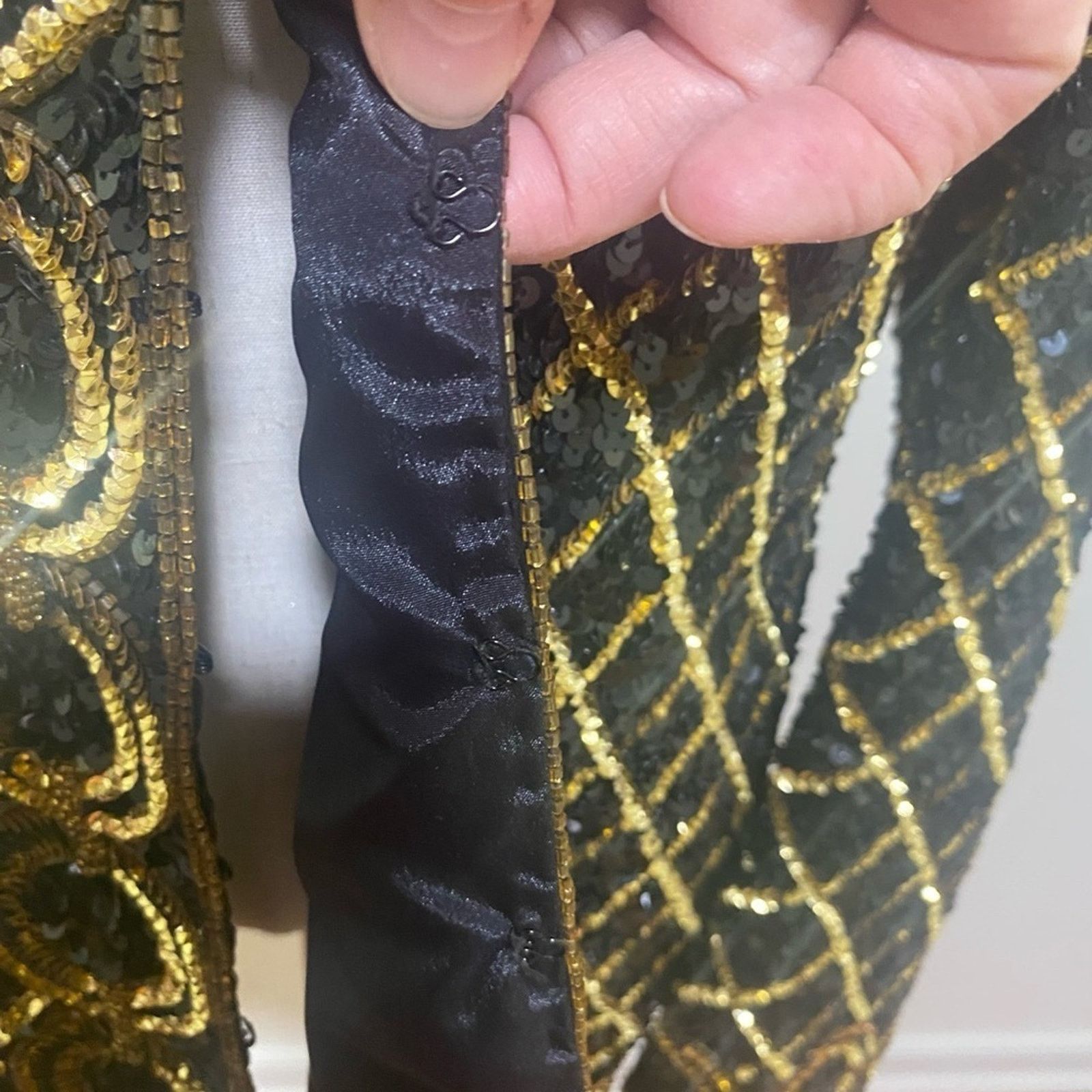 Designer VTG niteline silk SEQUIN beaded jacket gold black kazar Size L / US 10 / IT 46 - 11 Thumbnail