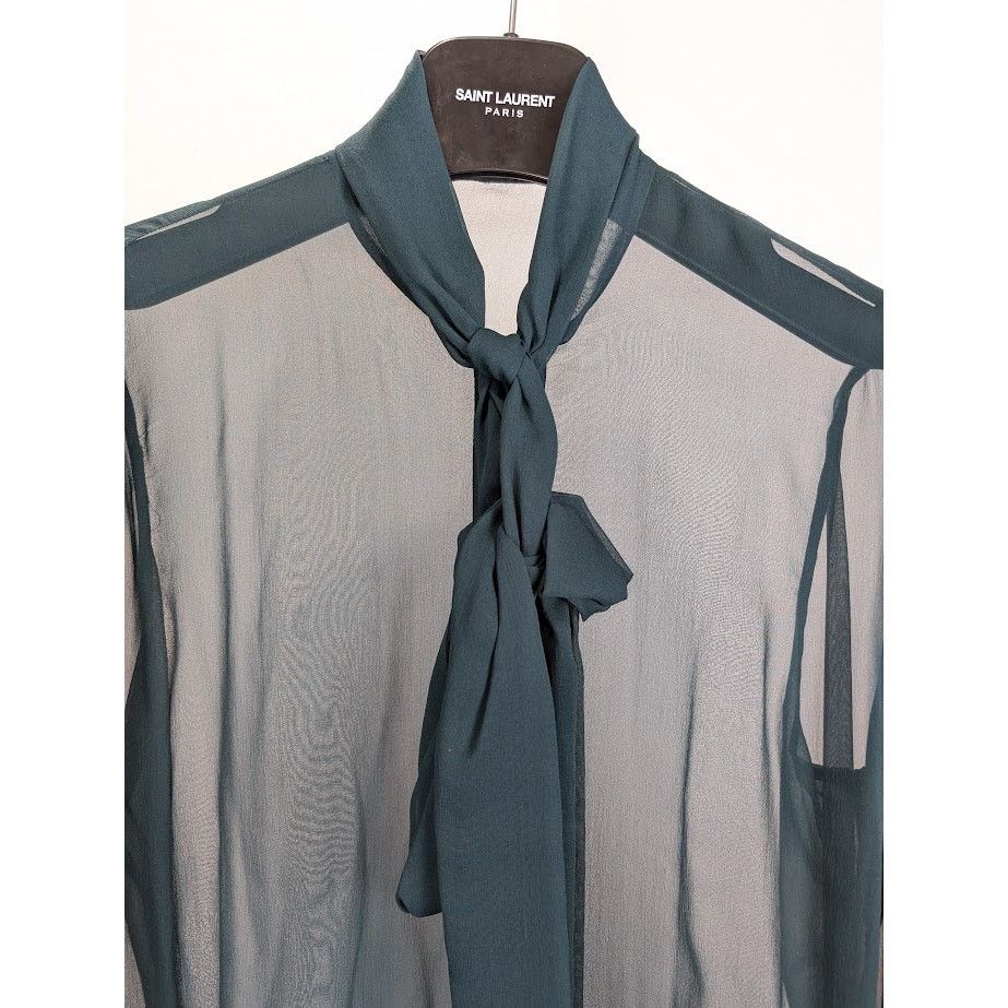 Saint Laurent Paris o1rshd1 Crepee De Soie Blouse in Canard Size M / US 6-8 / IT 42-44 - 3 Thumbnail