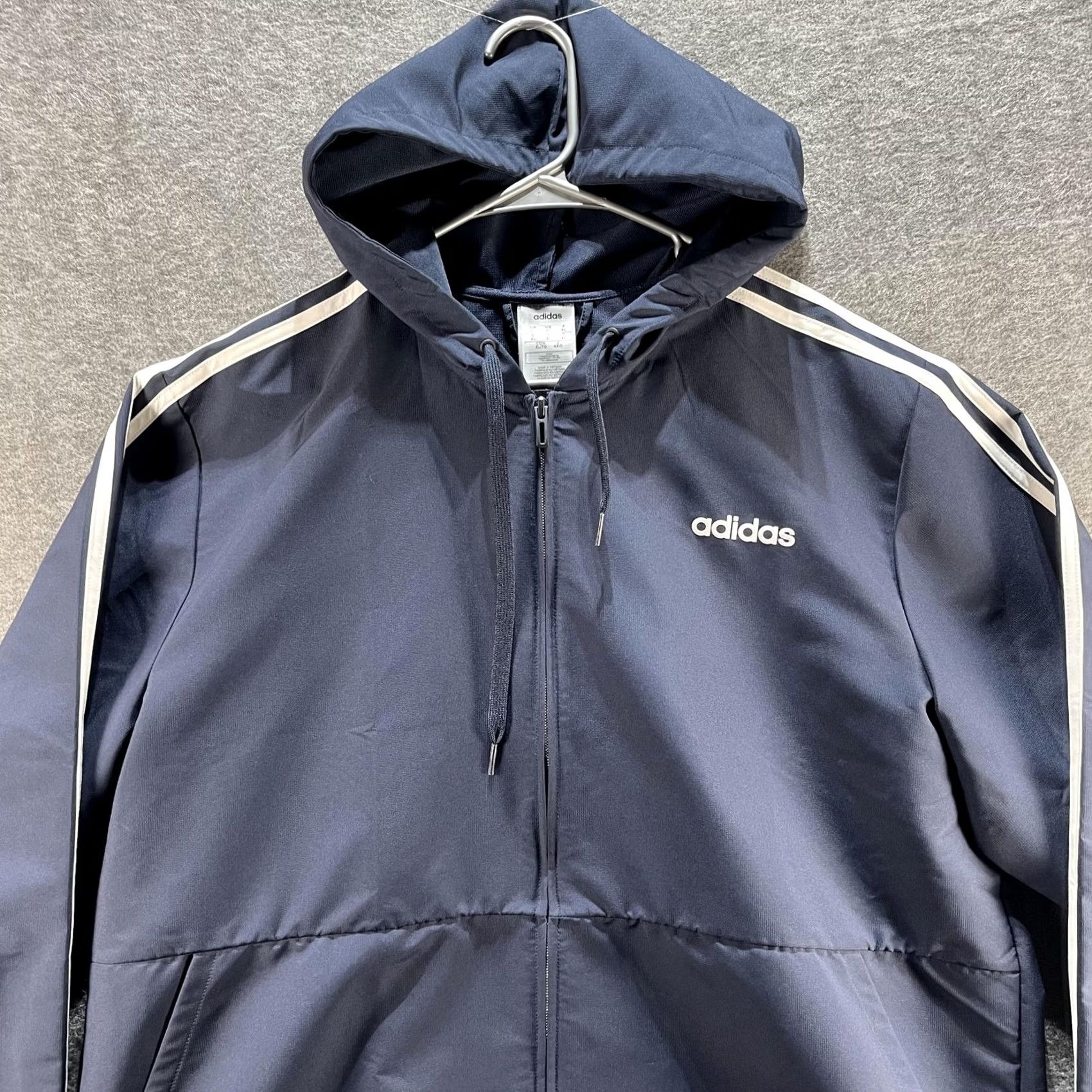 Adidas VINTAGE Adidas Jacket Mens XL Navy Blue Hooded Full Zip 3-Stripes Athletic Windbreaker Size US XL / EU 56 / 4 - 3 Thumbnail