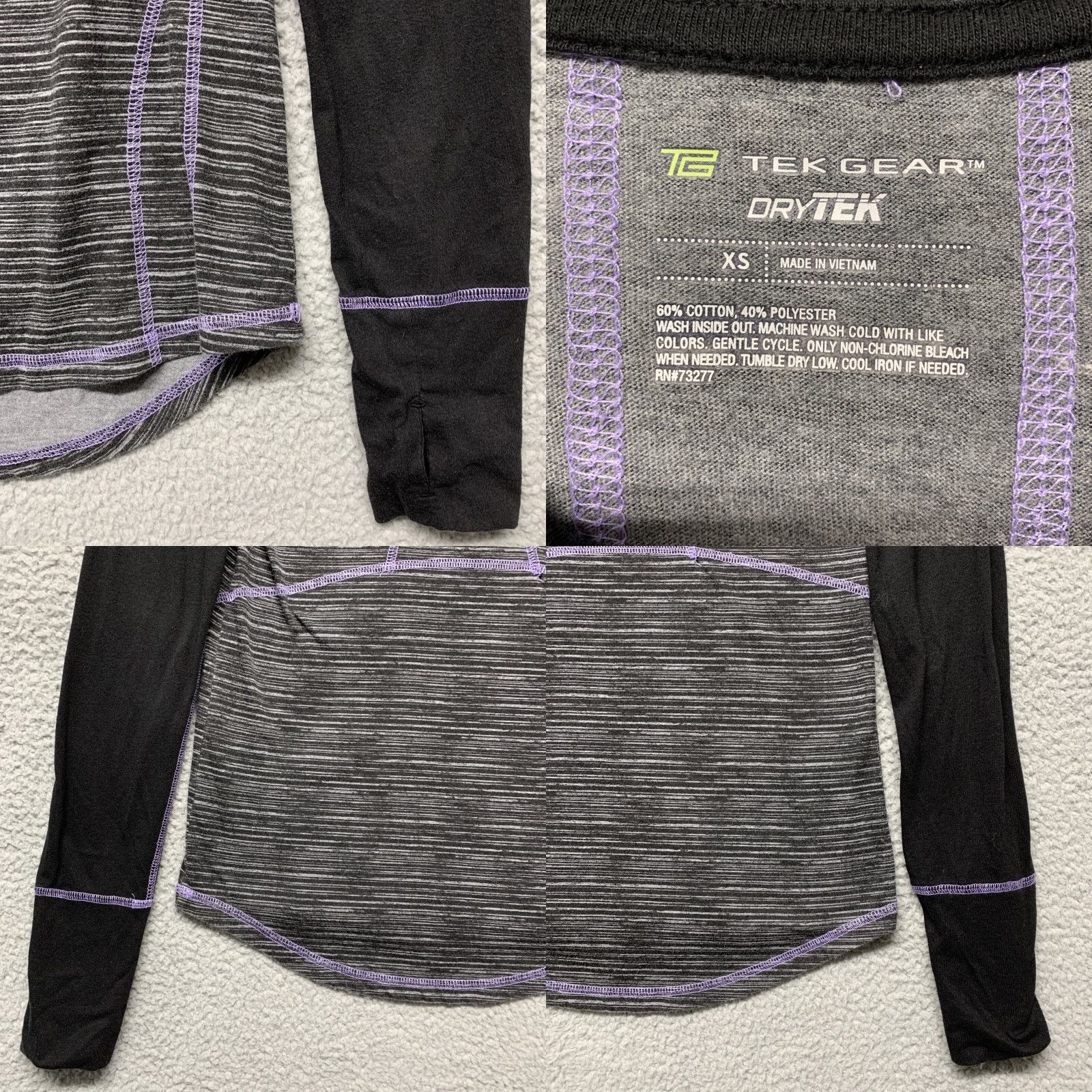 Tek Gear Tek Gear Dry Tek Athletic Top Womens XS Gray Long Sleeve Pullover T-Shirt 40 Tee Style Purple Heather Black Size XS / US 0-2 / IT 36-38 - 8 Thumbnail
