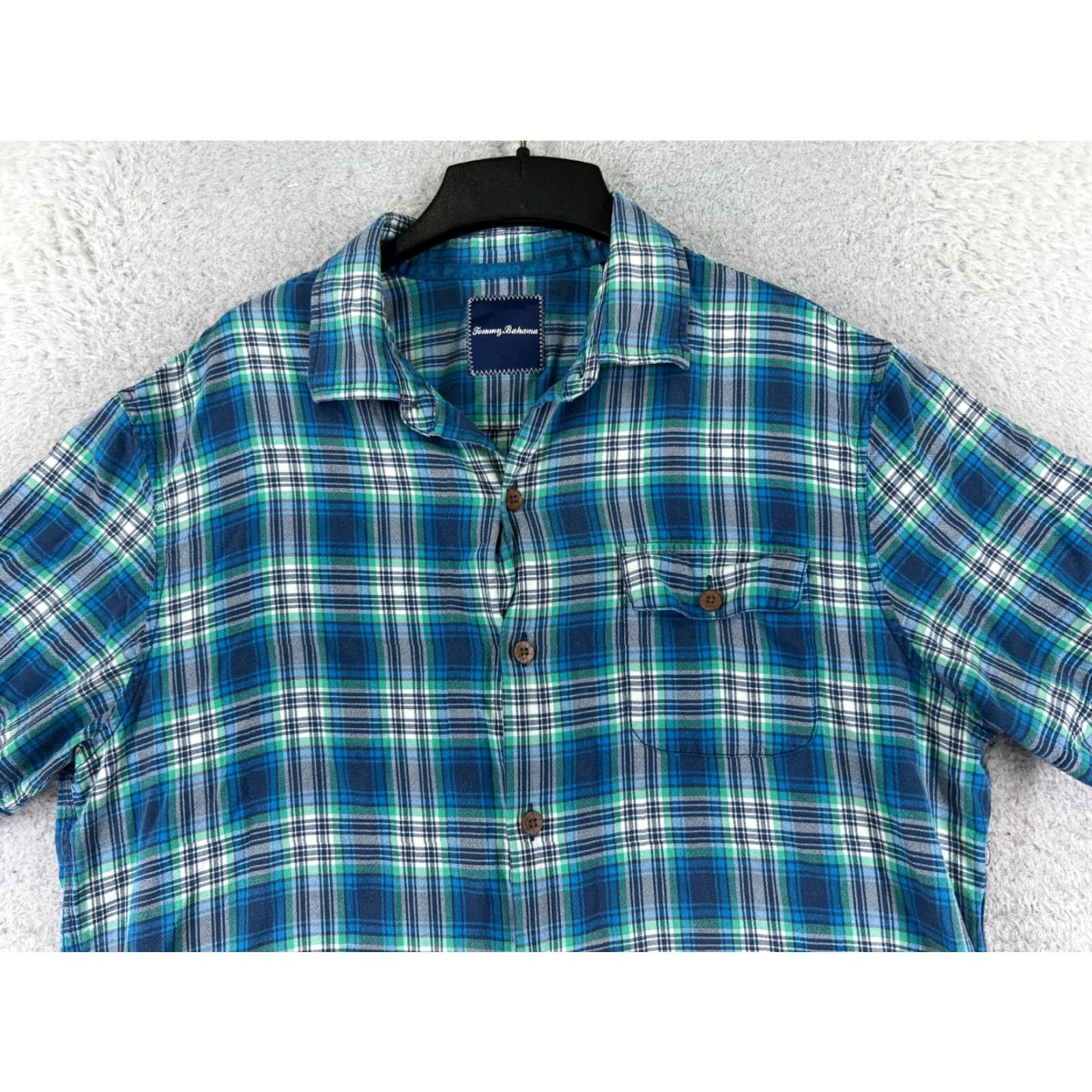 Tommy Bahama Tommy Bahama Shirt Men Large Blue Green Plaid Button-Up Pocket Silk Beach 100% Silk Vacation Aloha Resort Casual Mens Shirt Size US L / EU 52-54 / 3 - 4 Thumbnail