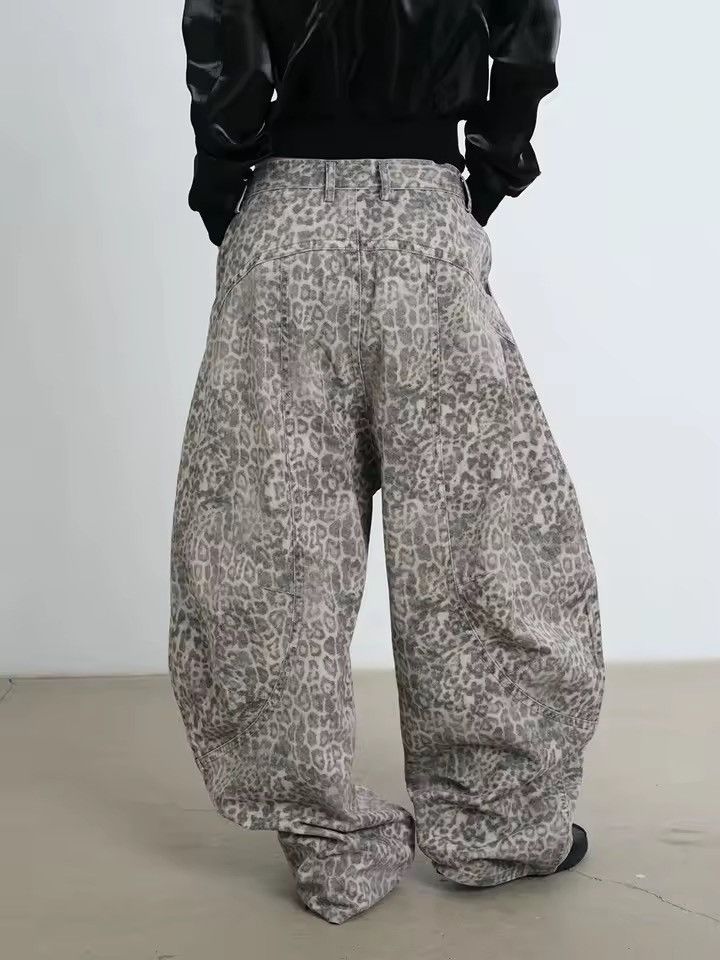 Jean Leopard Streetwear Baggy Y2k Retro Cargo Jeans Pants Size 28" / US 6 / IT 42 - 2 Thumbnail