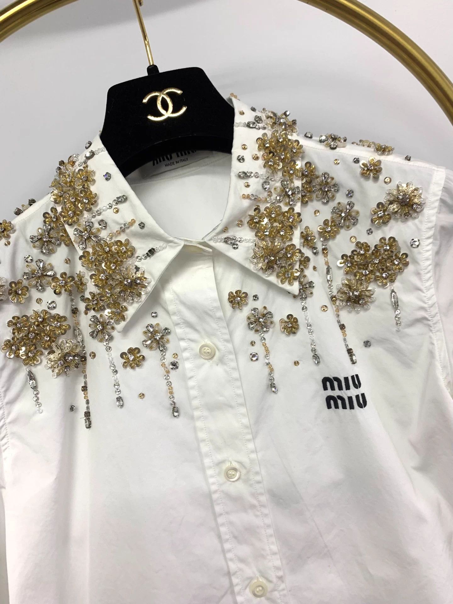 Miu Miu Miu Miu Women's White Beaded Crystal Shirt 38 New Size S / US 4 / IT 40 - 2 Thumbnail