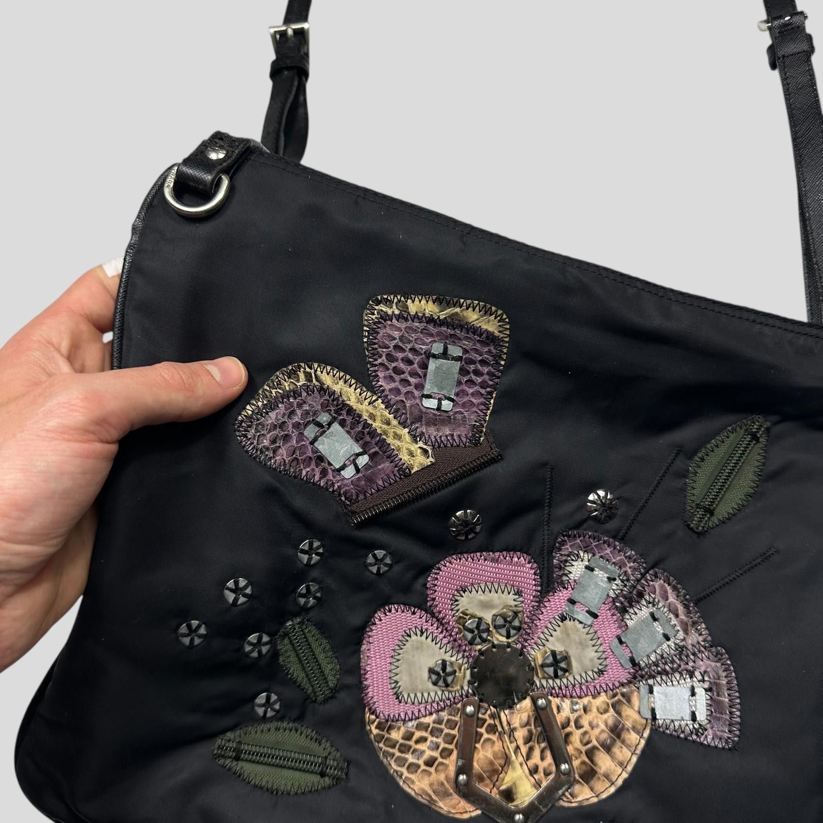 Prada Prada 00 Python Leather Appliqué Reverse Nylon Crossbody Bag Size ONE SIZE - 5 Thumbnail