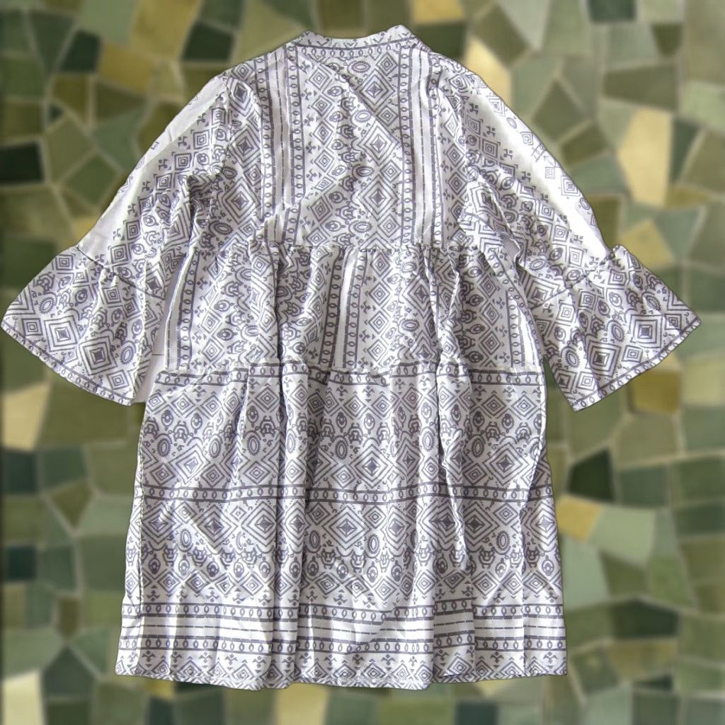 Vintage Misslook Grey White Abstract Geometric Empire Tunic Peasant Dress Women 2XL Size XXL / US 16-18 / IT 52-54 - 1 Thumbnail