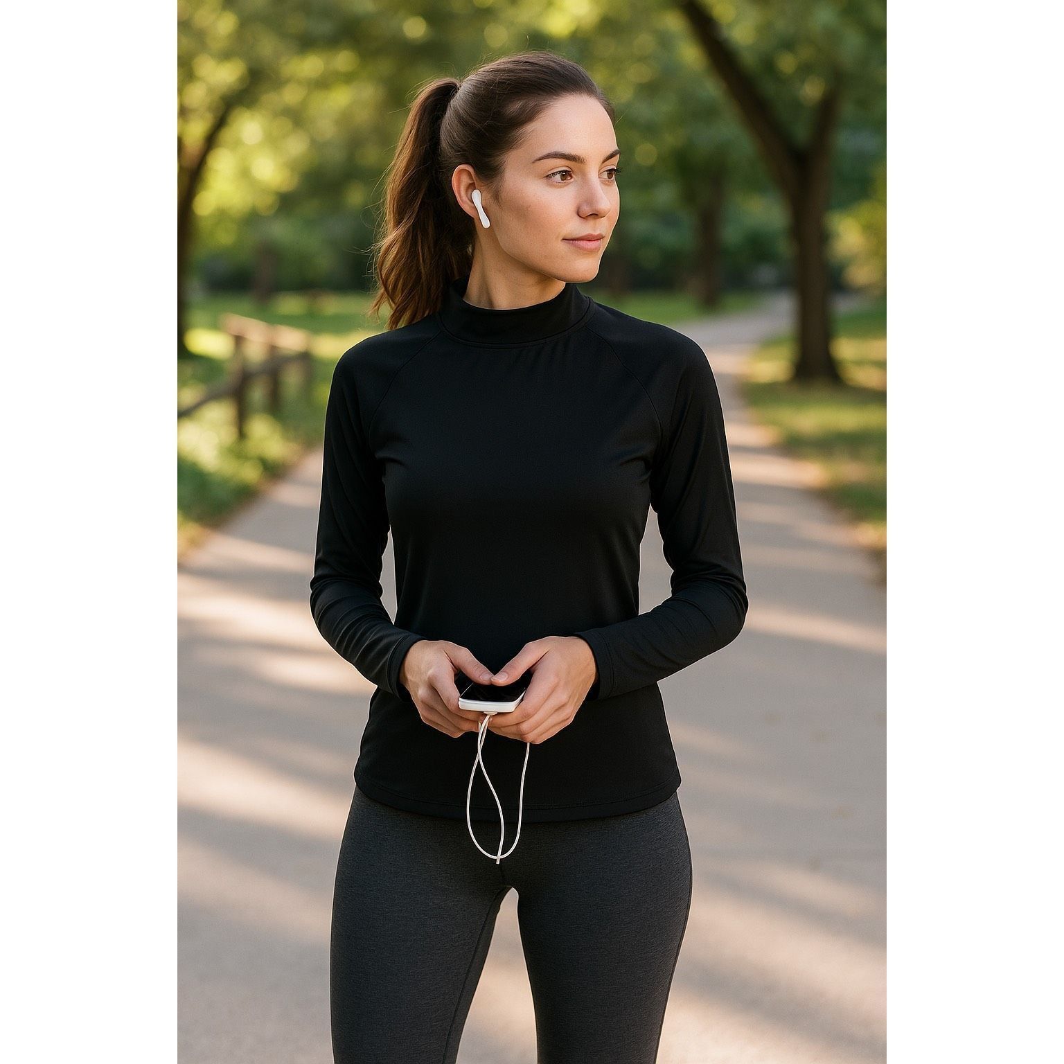 Other Black Active Fitted Long Sleeve Top | Size L | High Collar L Size L / US 10 / IT 46 - 2 Thumbnail