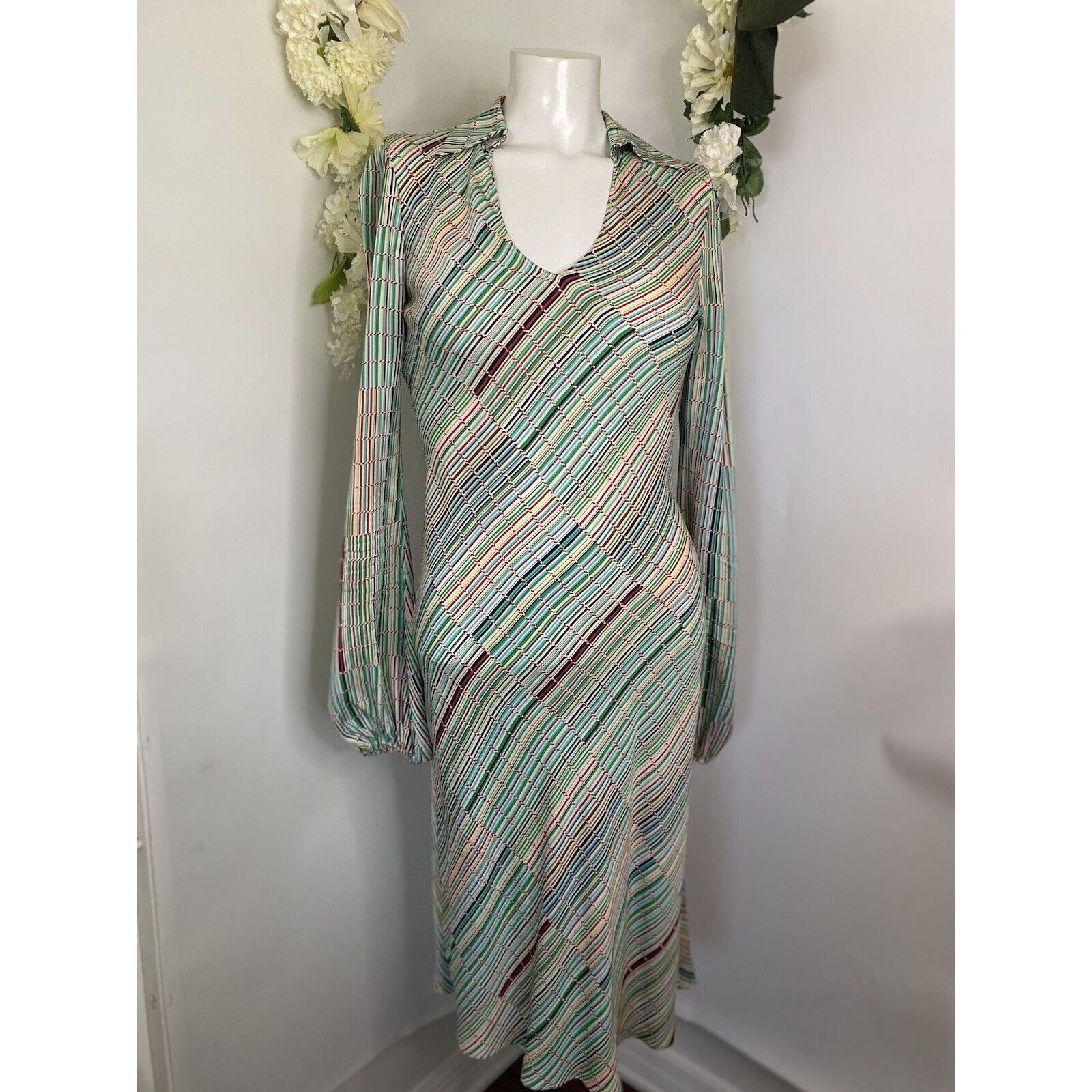 image of Diane Von Furstenberg Vintage Womens Abstract Midi Silk Dres (Size XS)