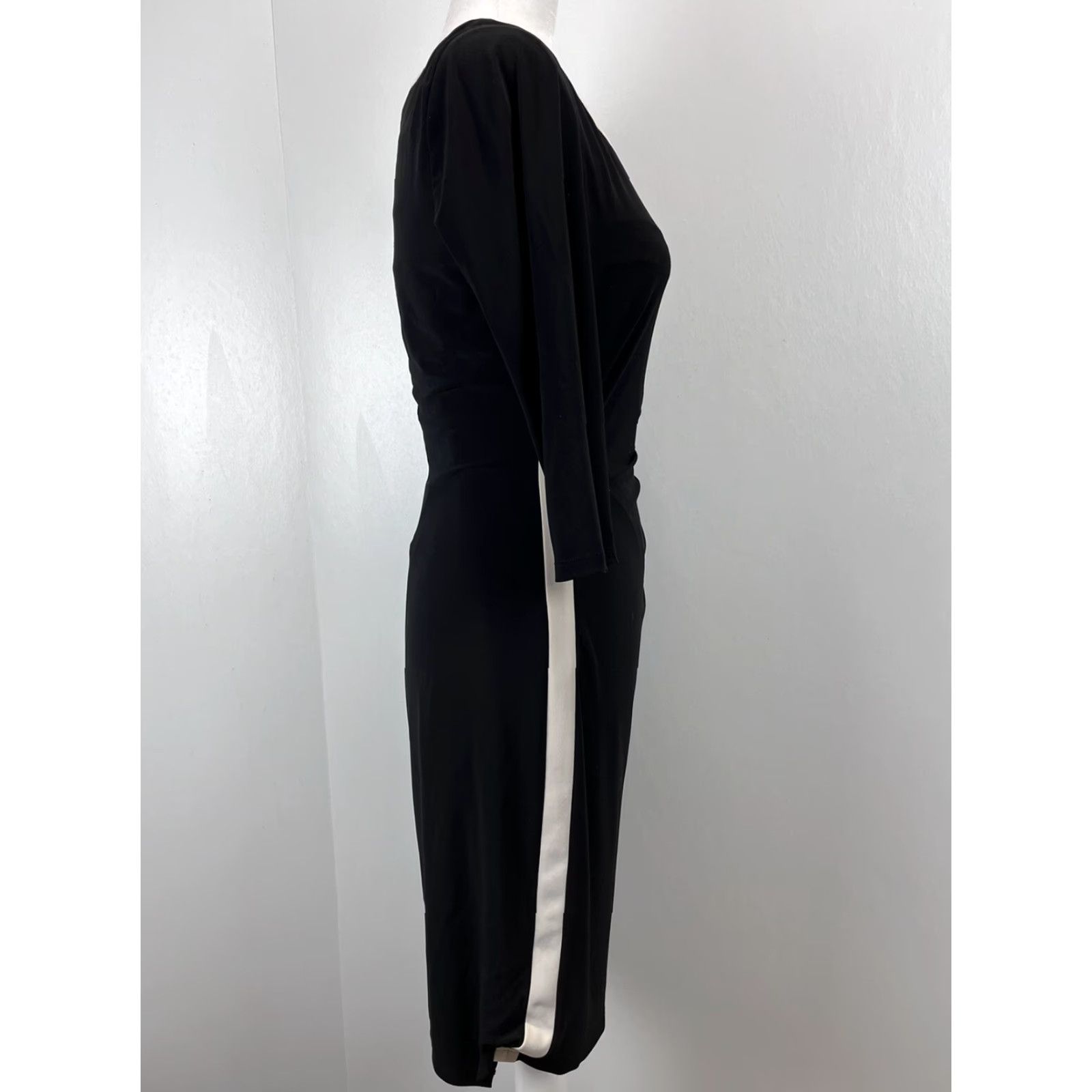 Ralph Lauren Lauren Ralph Lauren Dress 8 Black & Ivory Slinky Ruched Side Classic Womens Size M / US 6-8 / IT 42-44 - 4 Thumbnail