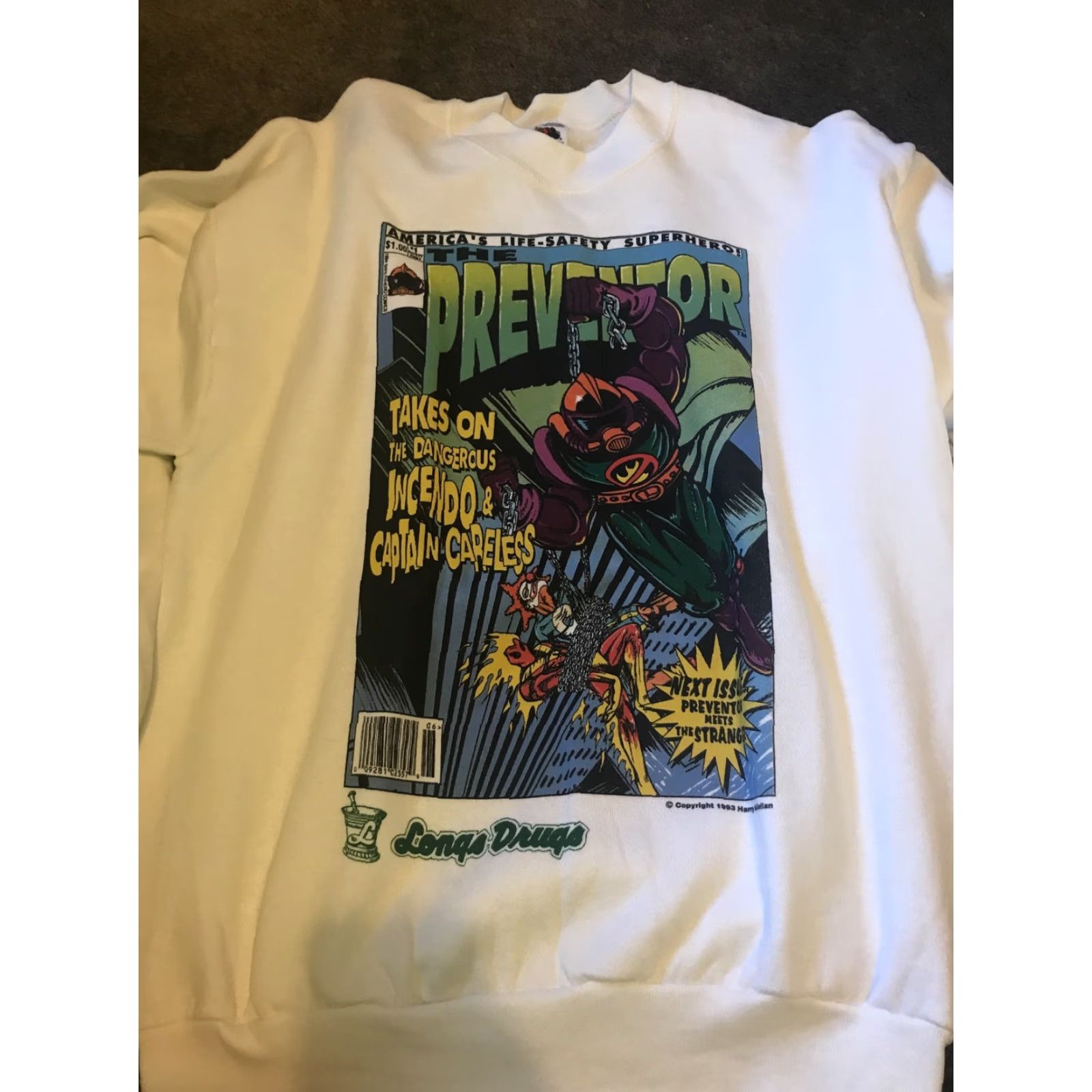 Fruit Of The Loom VINTAGE The Preventor 1993 Sweatshirt T-Shirt Set White L Men Graphic Print 90s USA Fish Animals Sports Friends Mouth? Size US L / EU 52-54 / 3 - 7 Thumbnail