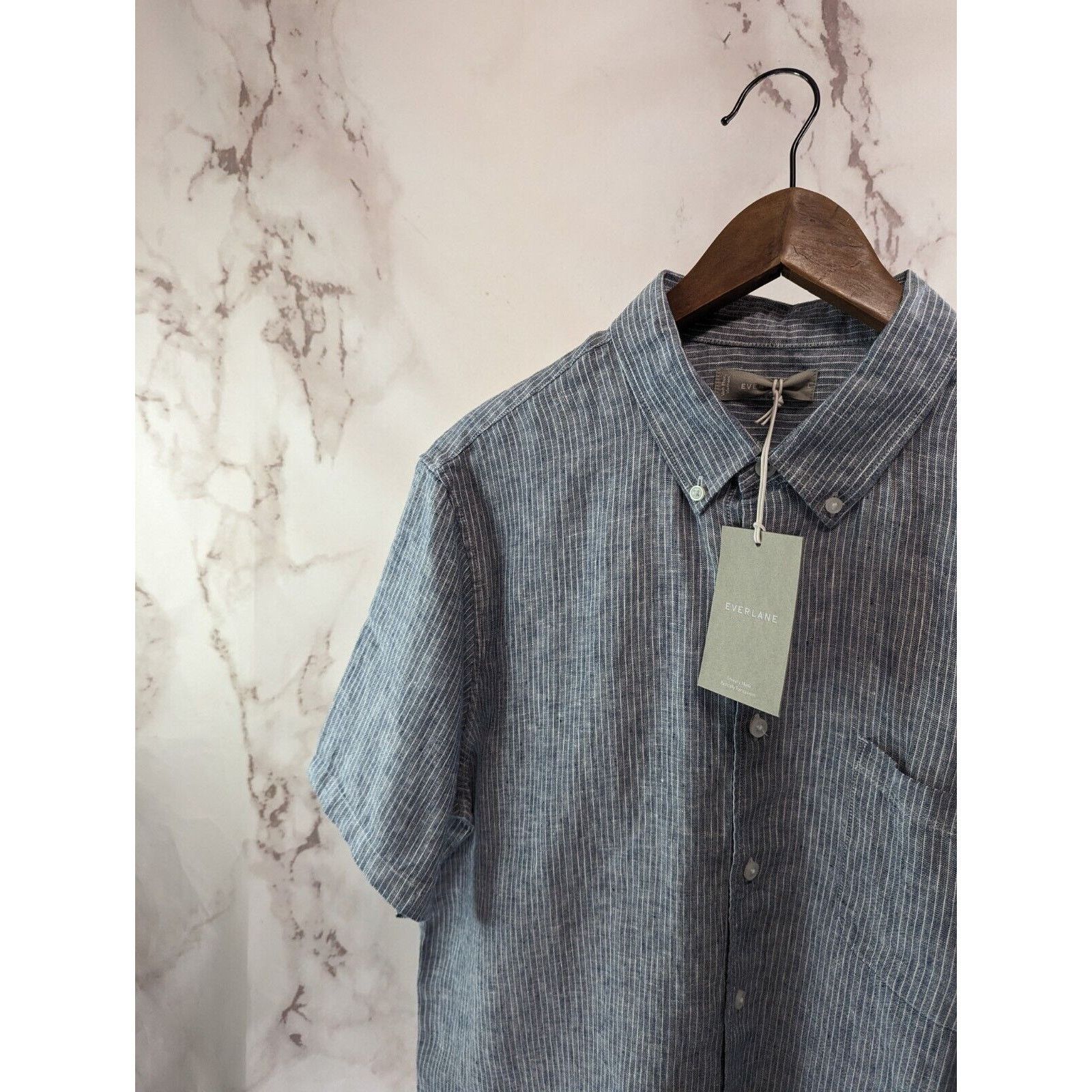 Everlane Everlane Shirt Men Medium Pinstripe Blue Linen Button Down Size US M / EU 48-50 / 2 - 2 Thumbnail