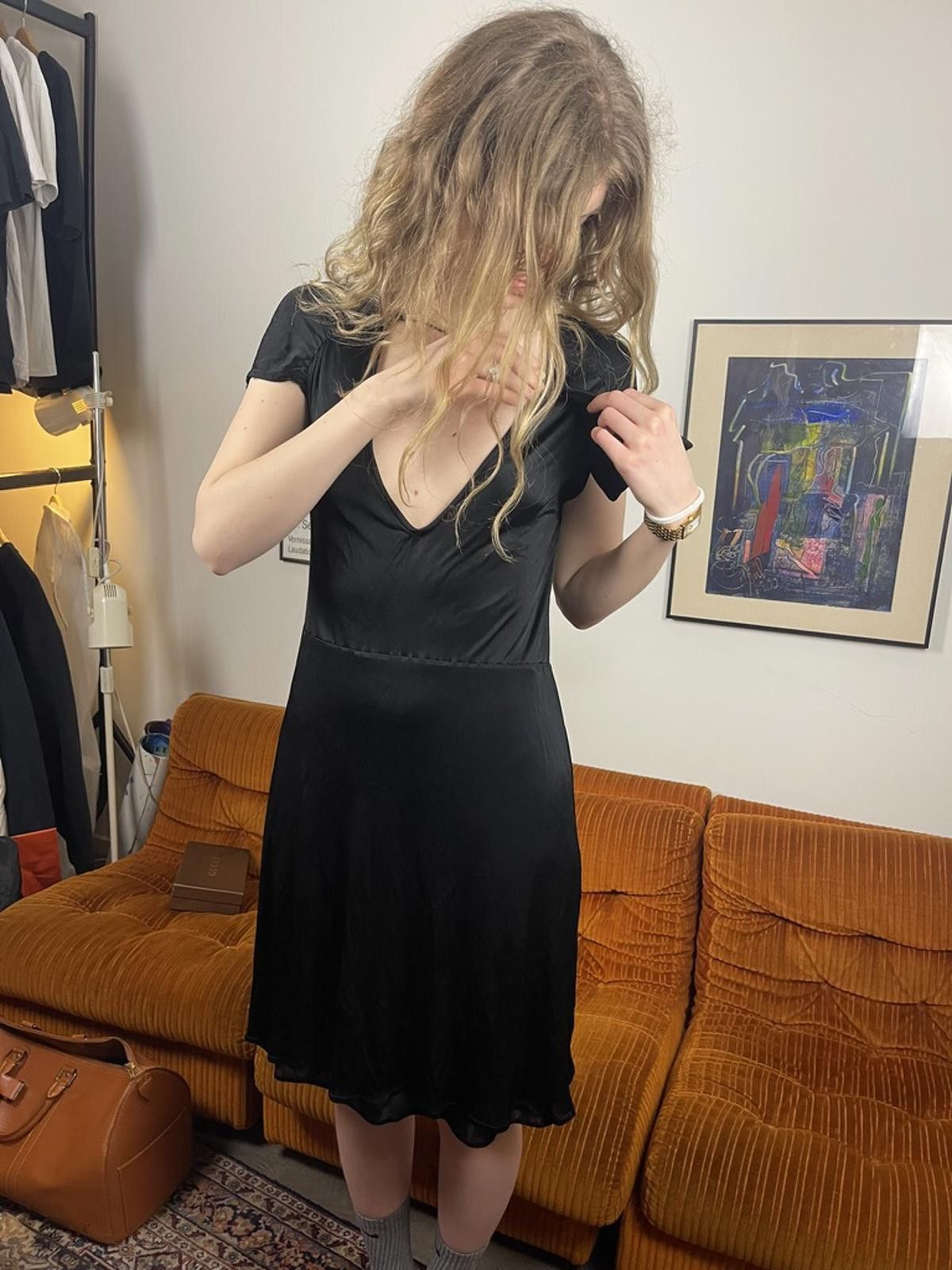 Maison Margiela Maison Margiela - Black Deep V-Neck Satin Dress Size S / US 4 / IT 40 - 6 Thumbnail