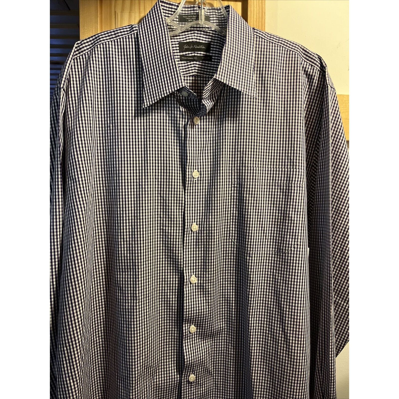 Nordstrom John W Nordstrom 17.5 35 Purple Check LS Egypt Cotton Shirt Size US XXL / EU 58 / 5 - 2 Thumbnail