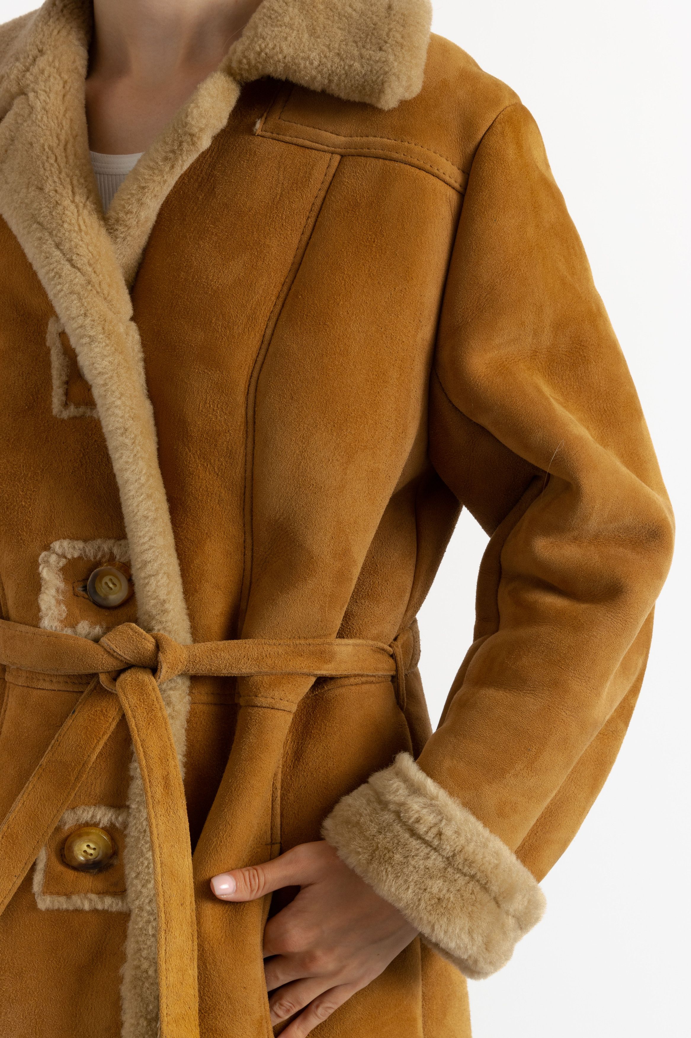 Vintage Women Winter Sheepskin Suede Coat 80s Medium size5932 Size M / US 6-8 / IT 42-44 - 8 Thumbnail