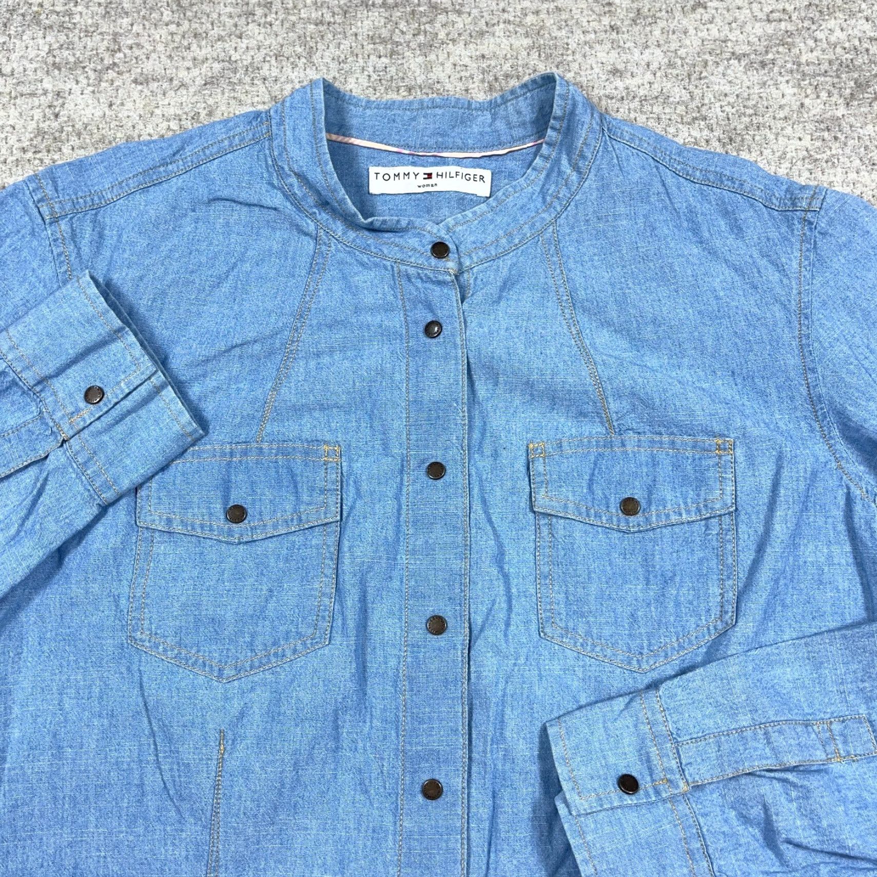 Tommy Hilfiger Tommy Hilfiger Denim Shirt Women 16 Button-Up Collared Western Cowboy Preppy Casual Solid Blue 100% Cotton Regular Size XXL / US 16-18 / IT 52-54 - 3 Thumbnail