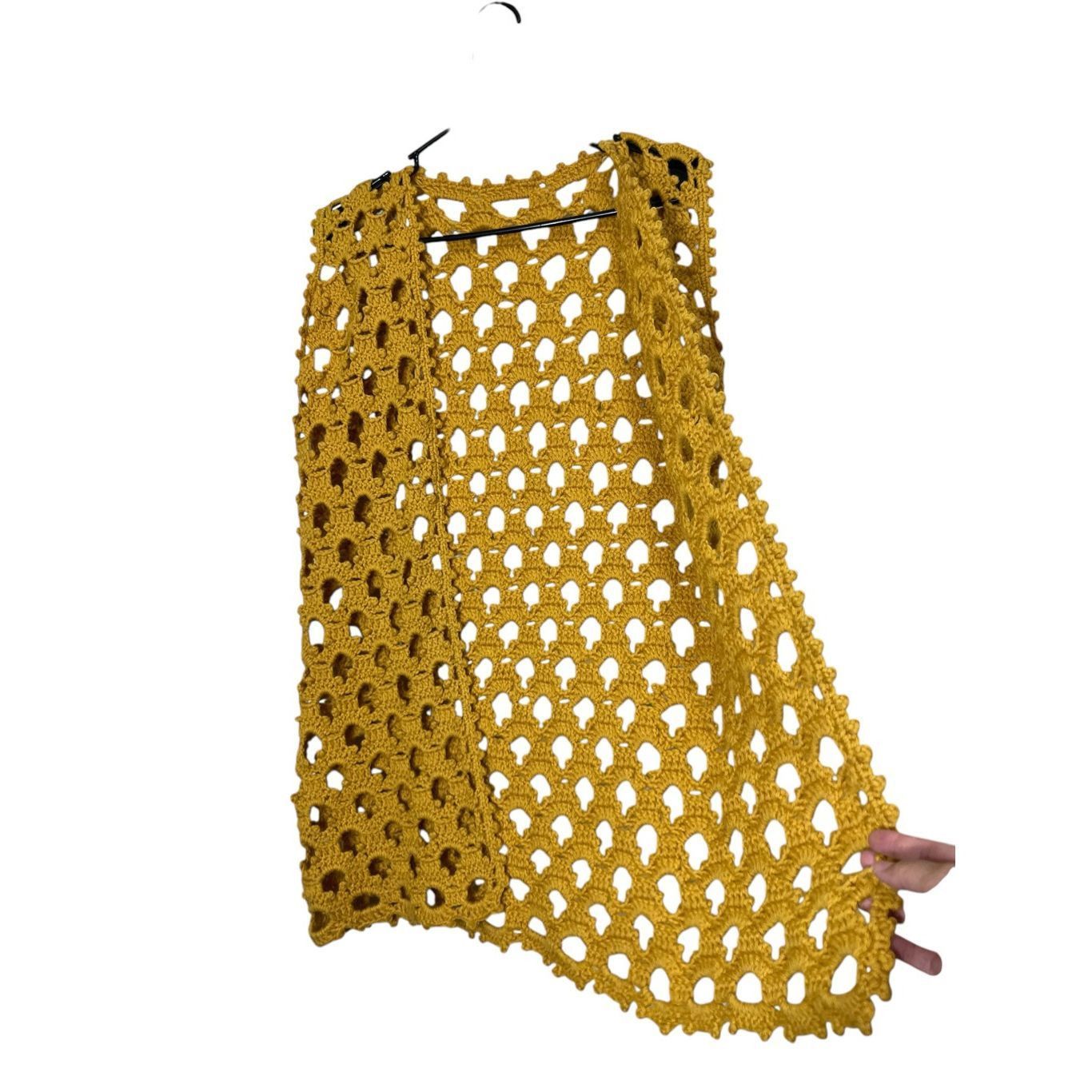 Other Vintage Handmade Crochet Vest Cardigan Mustard Yellow Size Size L / US 10 / IT 46 - 4 Thumbnail