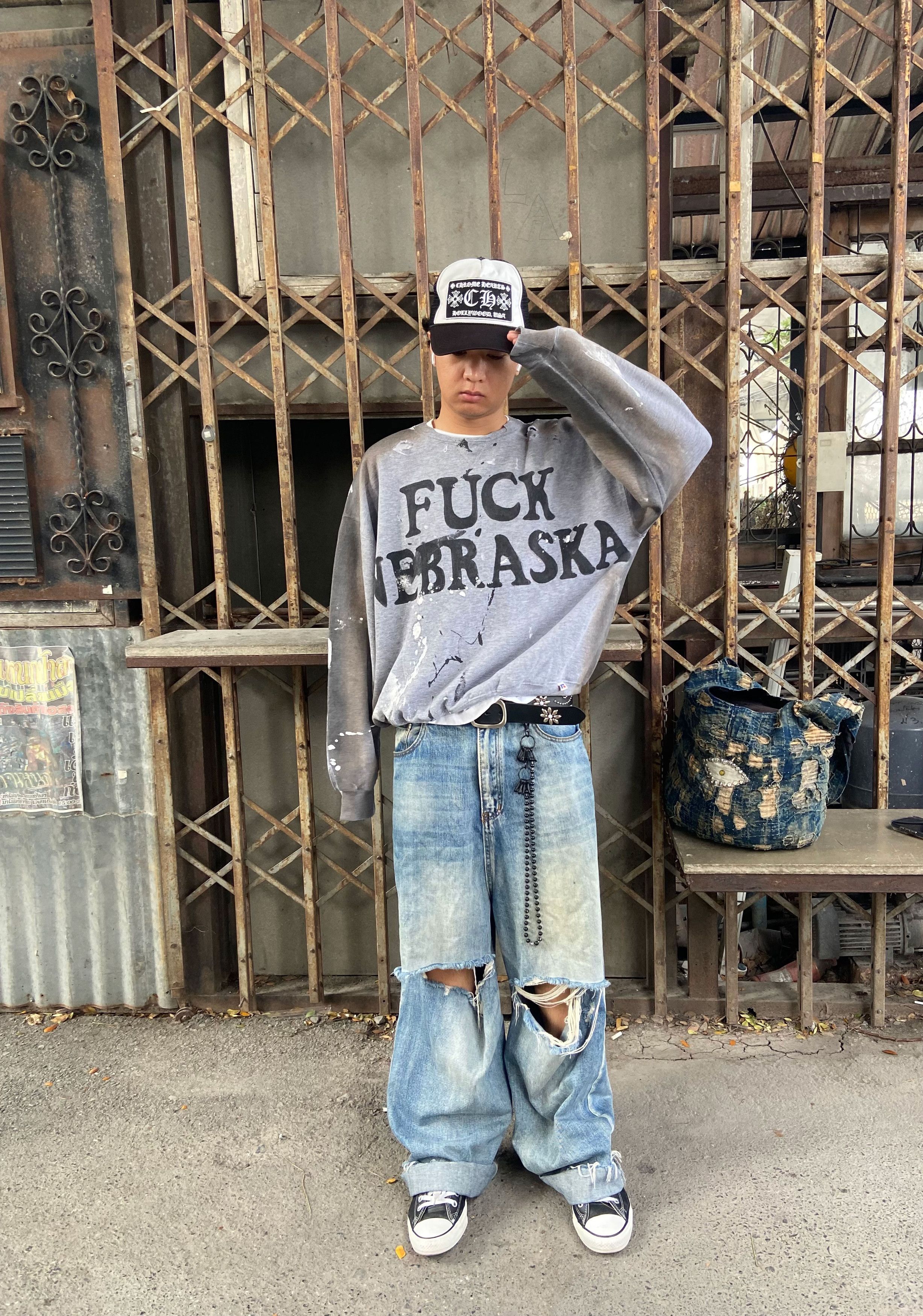 Russell Athletic 90s FUCK NEBRASKA THRASHED Russell Sweatshirt Size US XL / EU 56 / 4 - 9 Thumbnail