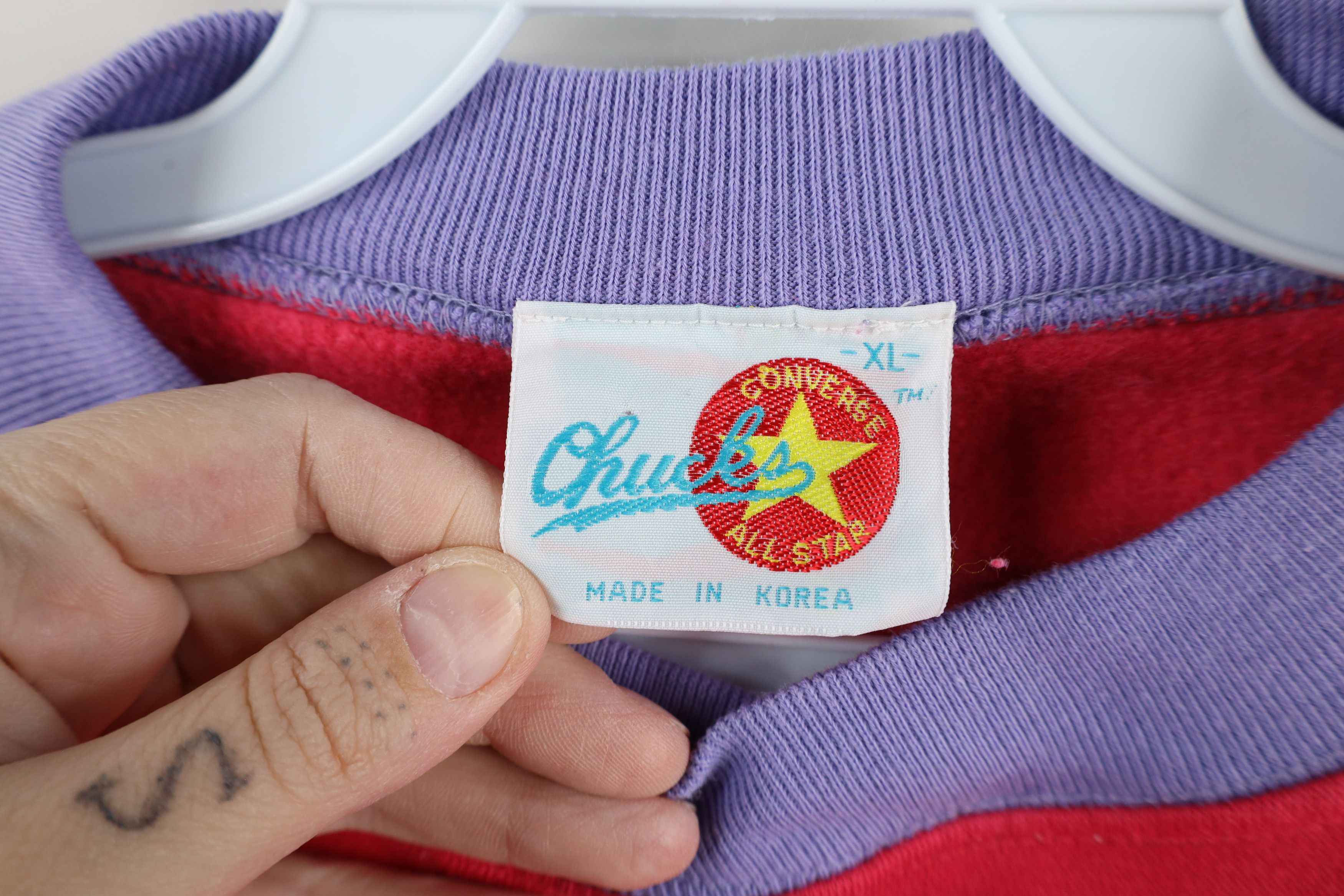 Converse × Vintage Vintage 80s 90s Converse Block Crewneck Sweatshirt Pink Size XL / US 12-14 / IT 48-50 - 5 Thumbnail