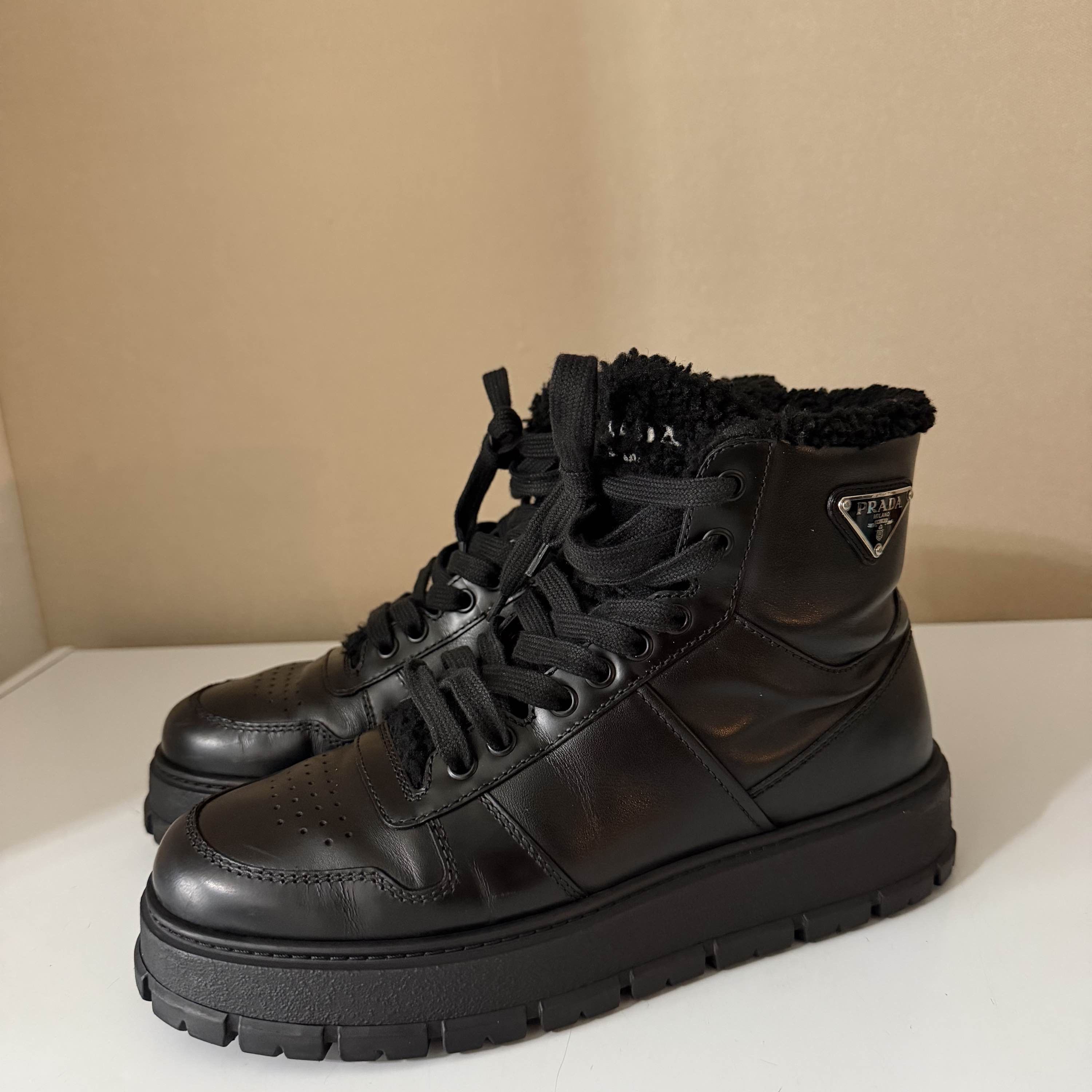 Prada Prada Shearling Lined High Top Sneakers US 6 Size US 6 / EU 39 - 1 Thumbnail