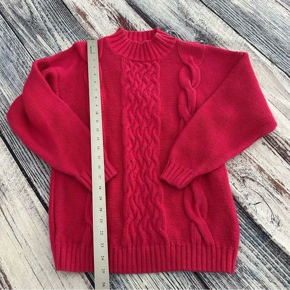 Vintage Vintage Women's Pink Oversized Cable Knit Sweater Size M / US 6-8 / IT 42-44 - 7 Thumbnail