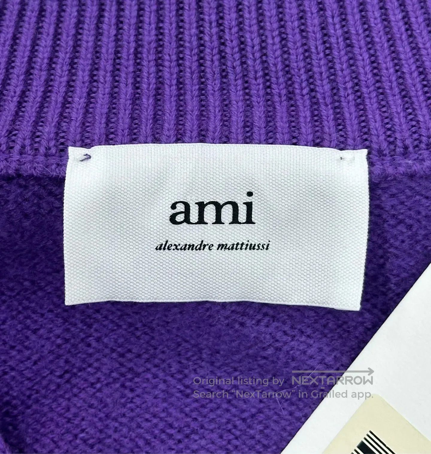 AMI Ami Purple heart jacquard logo knitted cardigan jacket| Size M / US 6-8 / IT 42-44 - 4 Thumbnail
