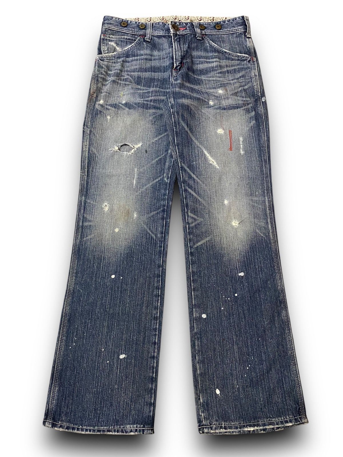 FLARE Edwin 503 Blue Trip Distressed Splash Paint Denim