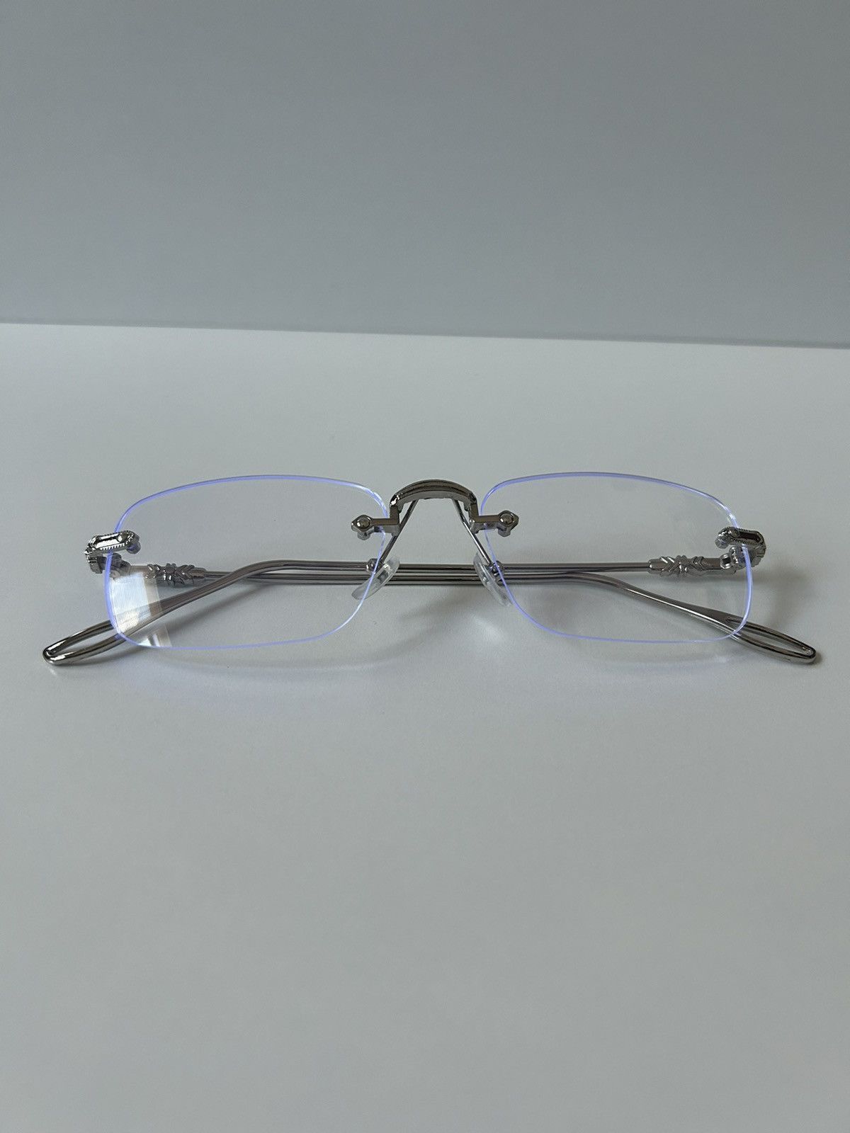 Japanese Brand 90s Y2K style silver cross rimless blue tint lux glasses Size ONE SIZE - 9 Thumbnail