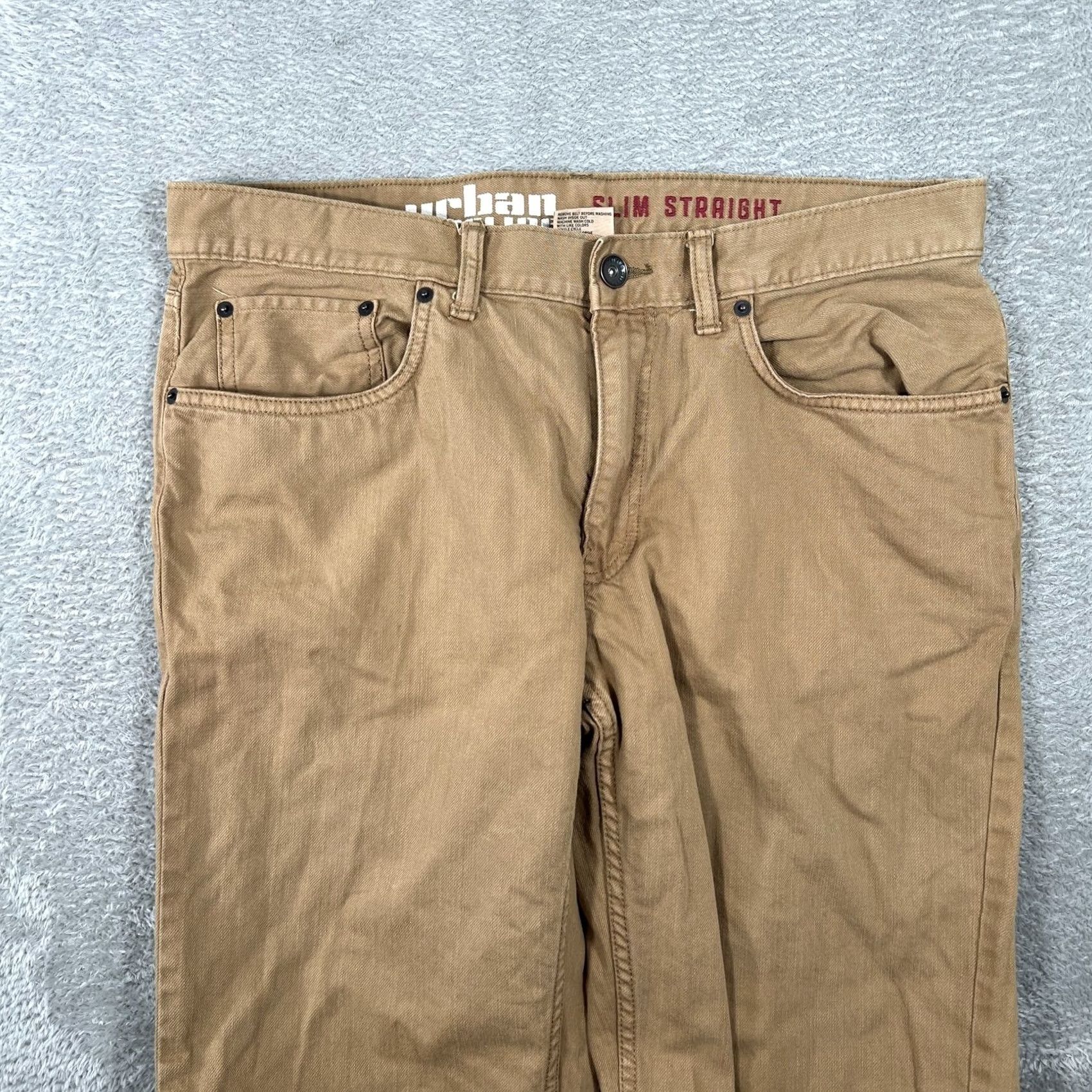 Vintage Urban Pipeline Slim Straight Pants Mens 36x32 Tan Khaki Cotton Chino Casual Size US 36 / EU 52 - 4 Thumbnail