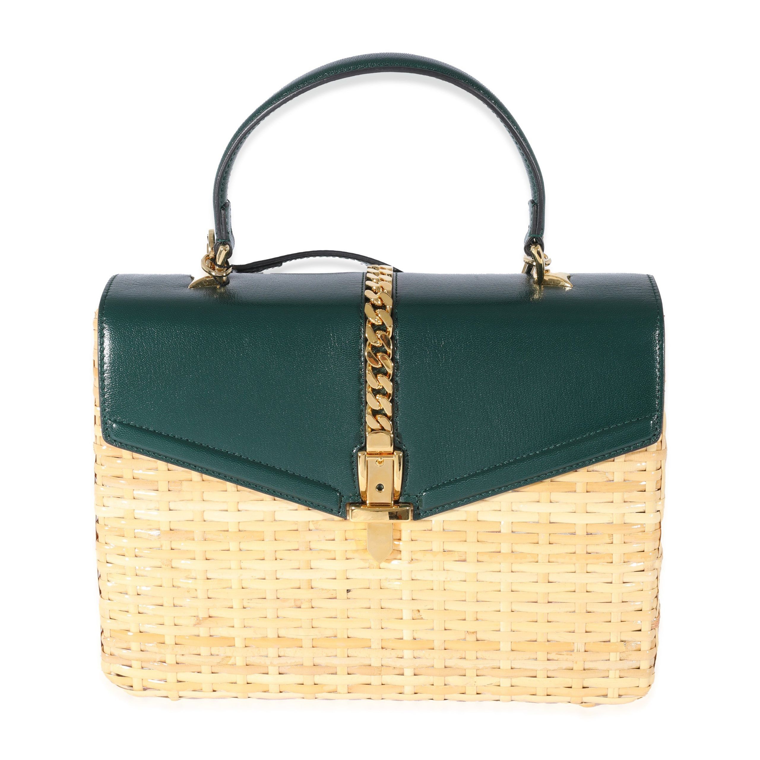 image of Gucci Small Sylvie Wicker Top Handle Bag in Brown, Women's