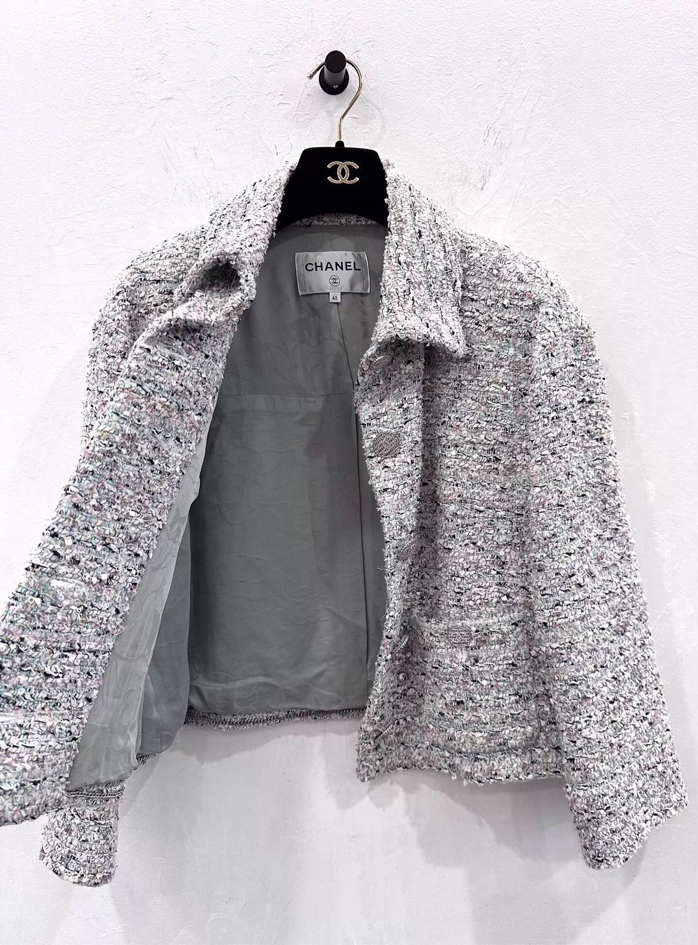 Chanel CHANEL Blue Tweed Jacket Silver Crystal CC Logo Women's 40 Size M / US 6-8 / IT 42-44 - 4 Thumbnail