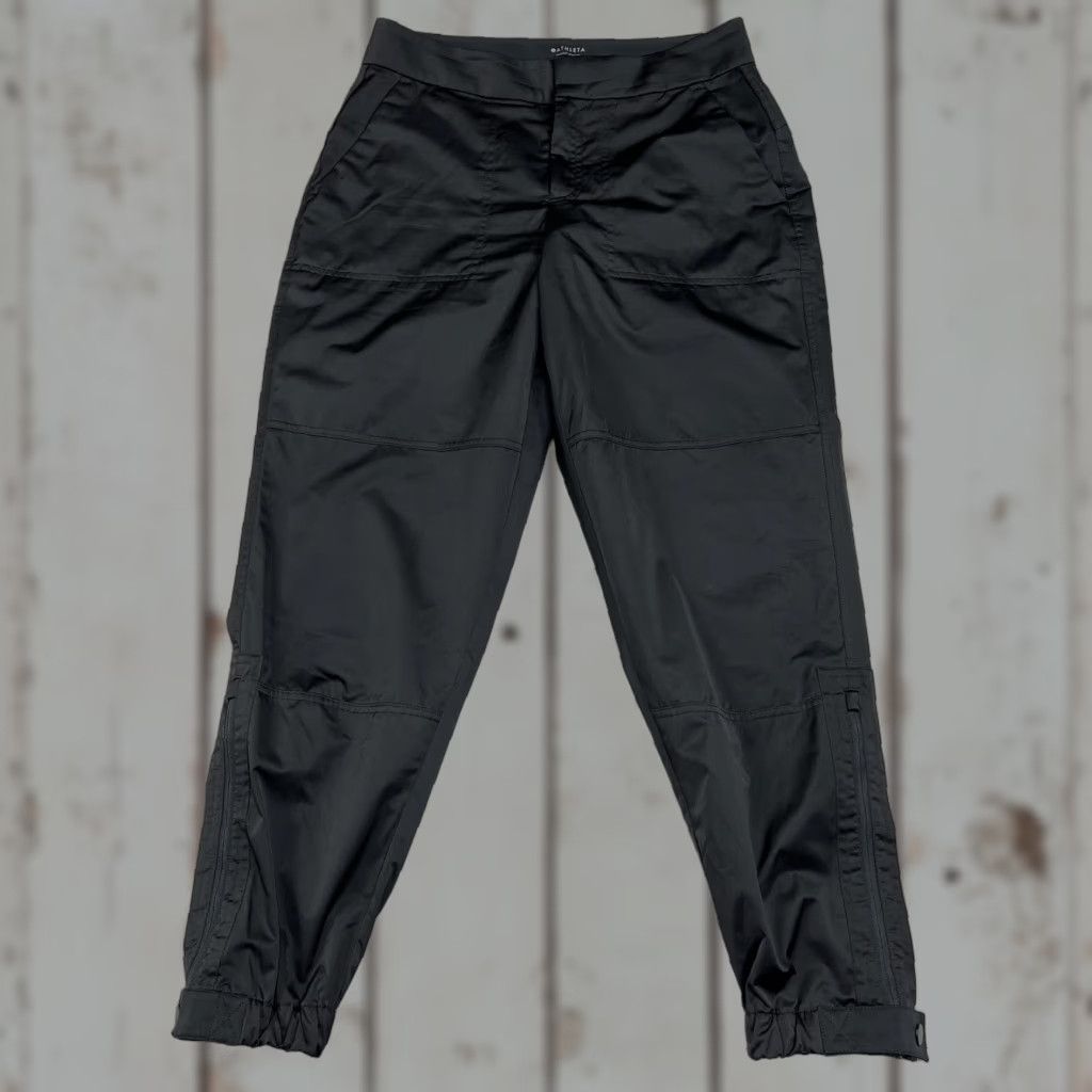 Athleta Athleta Radiant Jogger Pants Womens 6 Black Satin Tapered Athleisure Travel Ankle Zip Inseam 28” Size 28" / US 6 / IT 42 - 1 Thumbnail