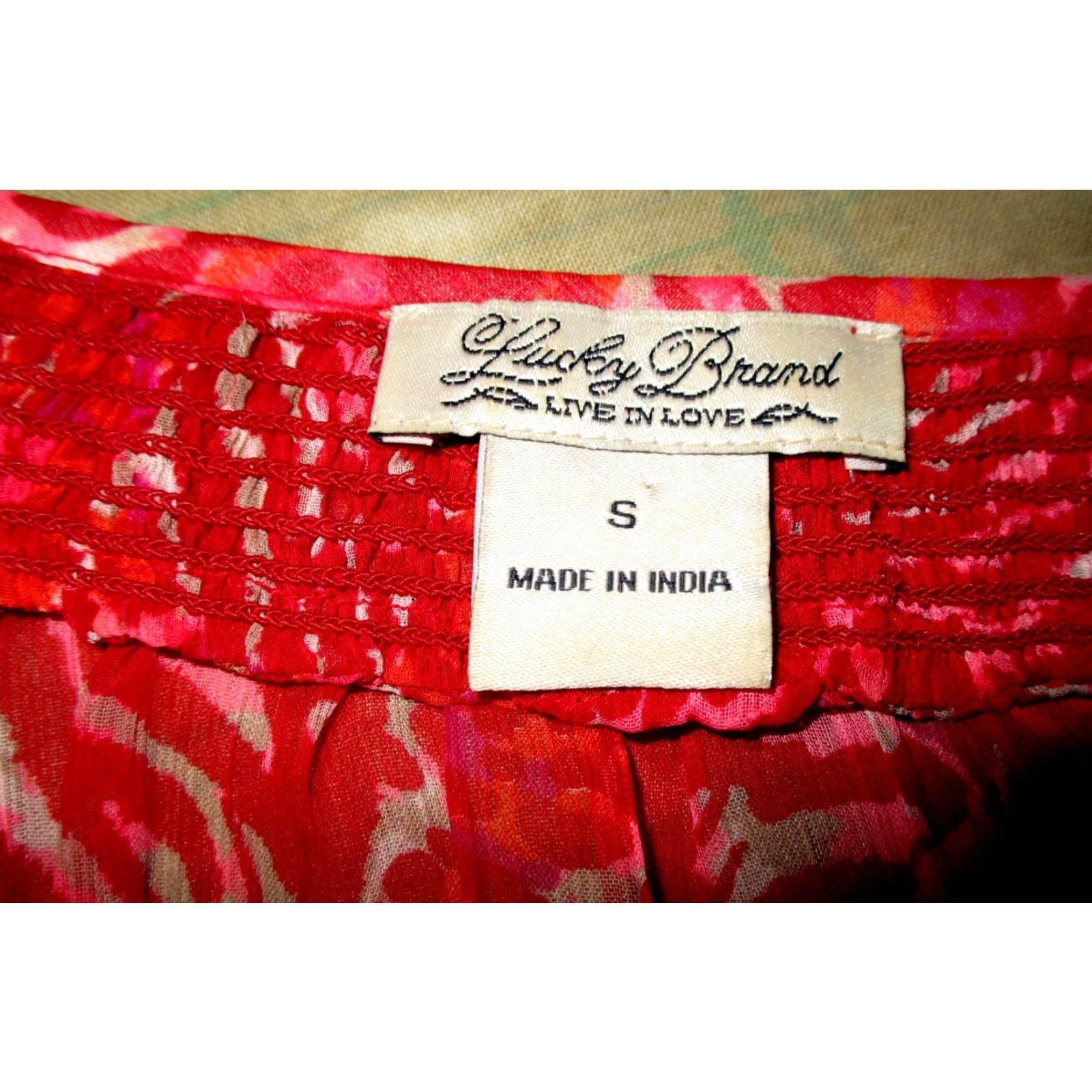 Lucky Brand Lucky Brand Sheer Red Top Blouse S Women - 3/4 Sleeve, Knit Polyester, Floral, Button Front, Boat Neck - Vintage No Size S / US 4 / IT 40 - 6 Thumbnail