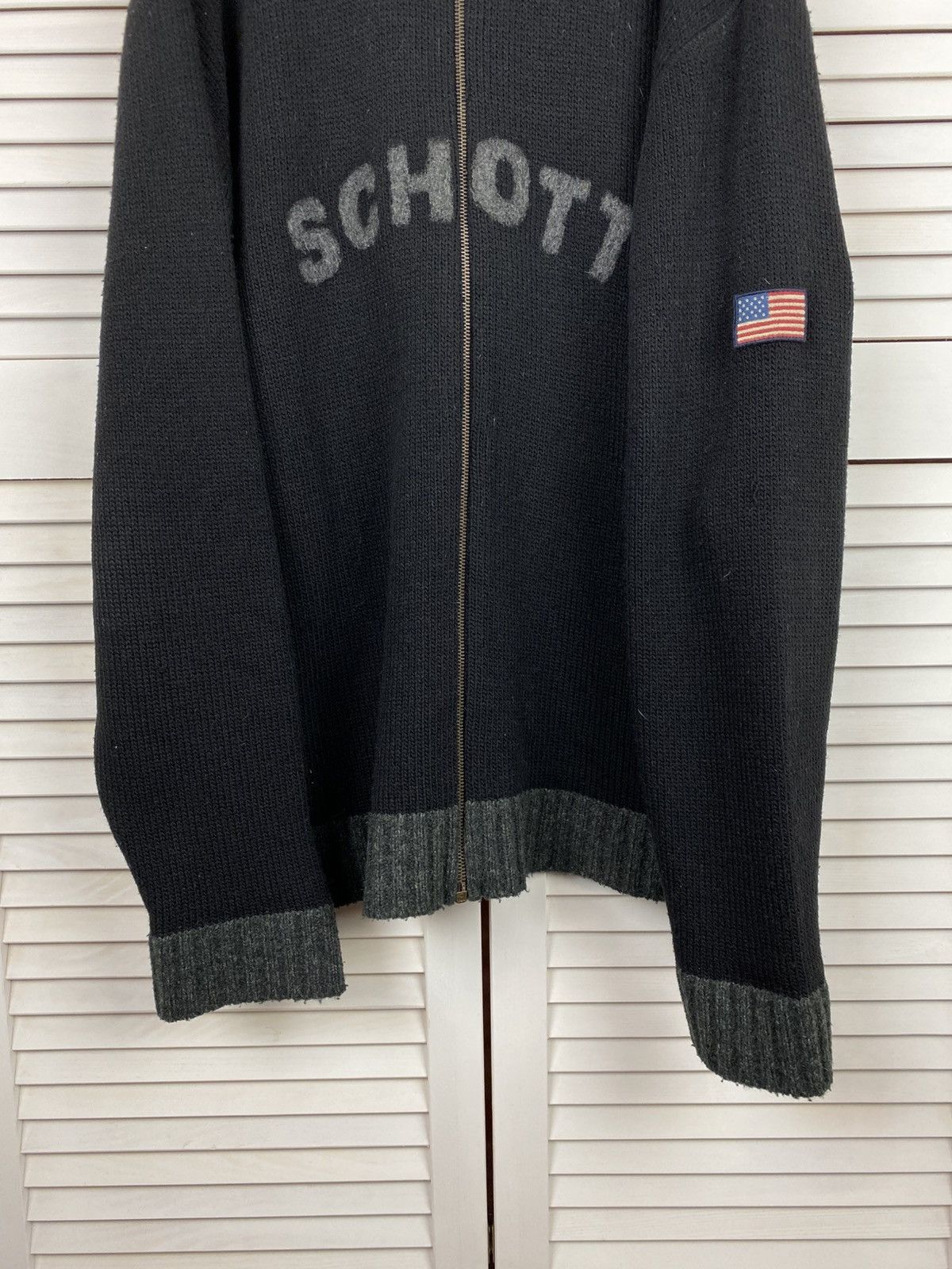 Schott Schott Zip Up Sweater Mens L Big Logo American Flag Y2K Wool Size US XL / EU 56 / 4 - 4 Thumbnail