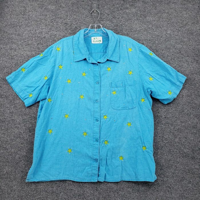 Quacker Factory Quacker Factory Top Womens 2X Plus Blue Stars Linen ...