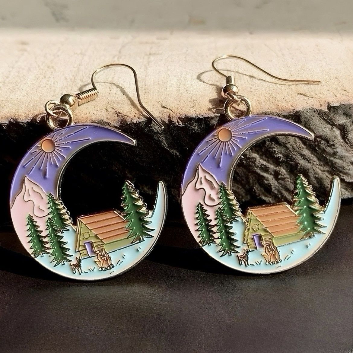 Other New Adventure Wanderlust Pastel Boho Moon Drop Earrings Size ONE SIZE - 3 Thumbnail