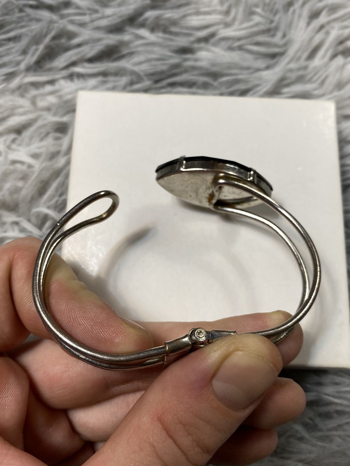 Vintage Vintage Silver Cuff Bracelet with Black Stone Accent Size ONE SIZE - 7 Thumbnail