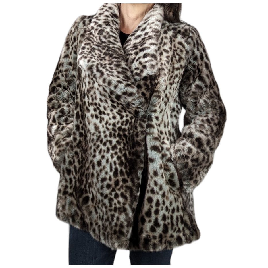 image of Zara Trf Outerwear Faux Fur Animal Print Coa in Brown, Women's (Size XS)