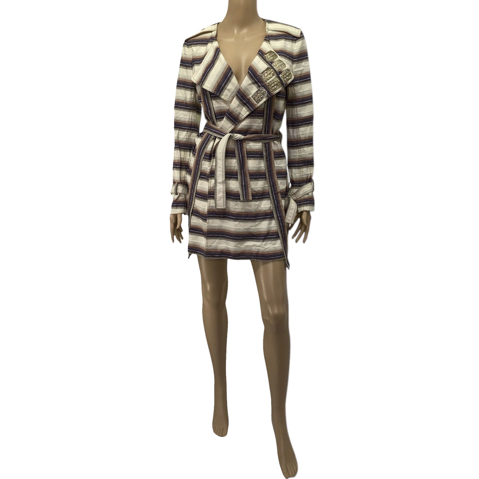 Vivienne Tam Nomad Buddha Striped Cotton Linen Jacket Coat Size S / US 4 / IT 40 - 1 Thumbnail