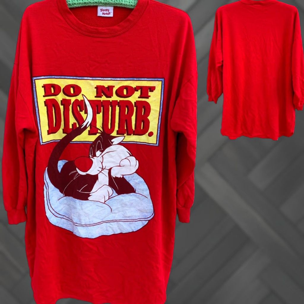 Vintage VTG 90s Looney Tunes Sylvester Long Sweatshirt Sleepy Heads 1990s Red One Size Adults Men Women Boys Girls Night Shirt Top Hoodie Size ONE SIZE - 1 Thumbnail