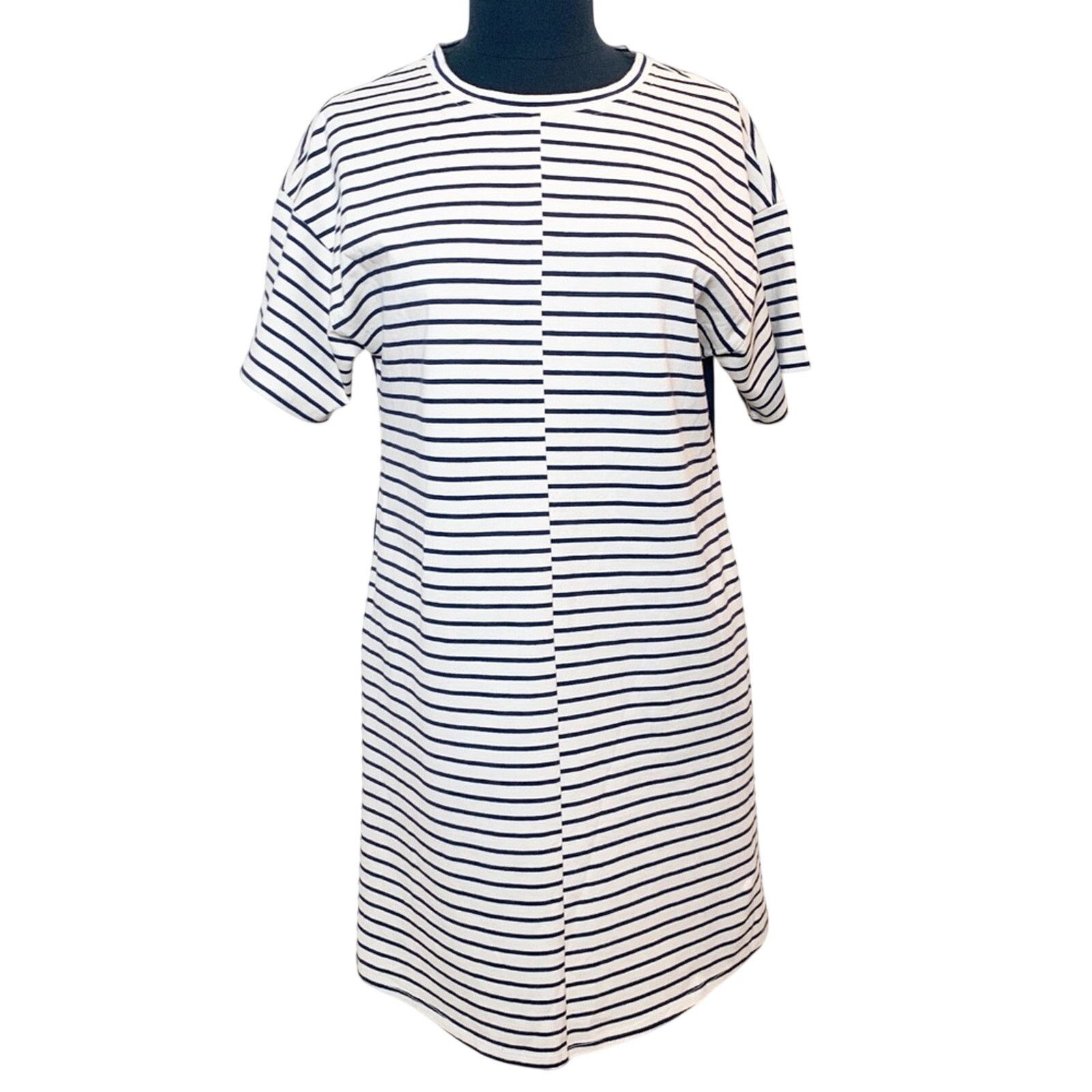 navy and cream shift dress Theory Theory Navy & Cream Striped A-line Shift Dress Size Med