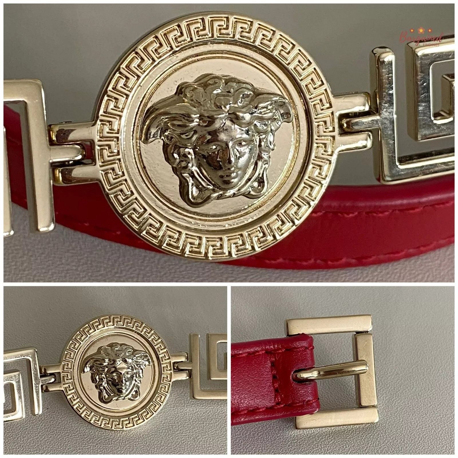 Versace Versace Red Leather Medusa Gold Logo Buckle Belt Size ONE SIZE - 2 Thumbnail