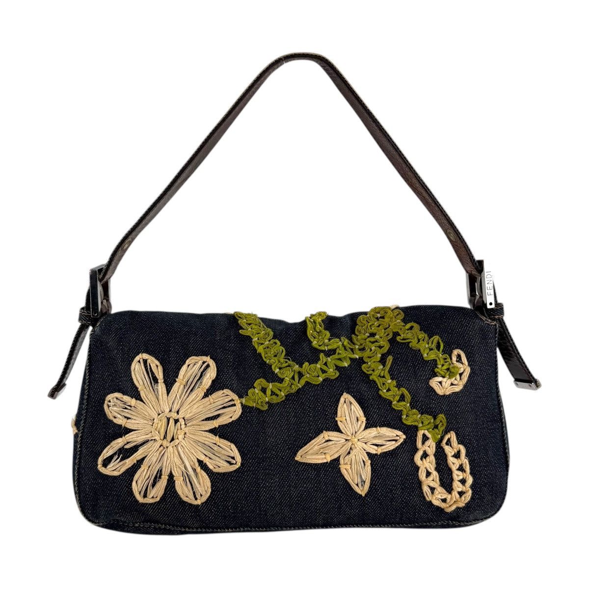 Fendi Fendi Embroidered Flowers Denim Baguette Shoulder Bag Size ONE SIZE - 2 Thumbnail