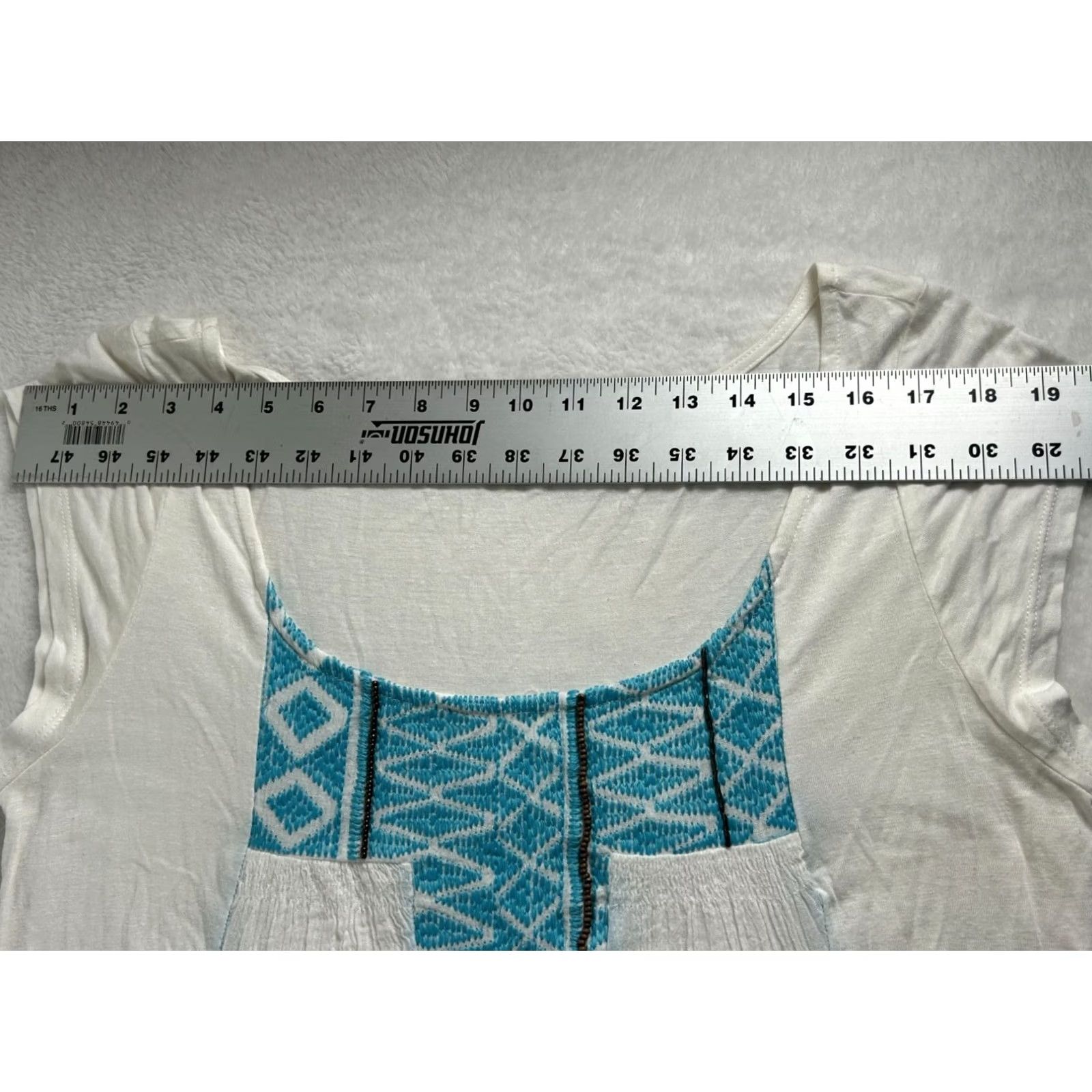Vintage A Common Thread Anthropologie Womens Tunic Top Large Embroidered White/Blue NWOT Casual Geometric Aztec Bohemian Size L / US 10 / IT 46 - 7 Thumbnail